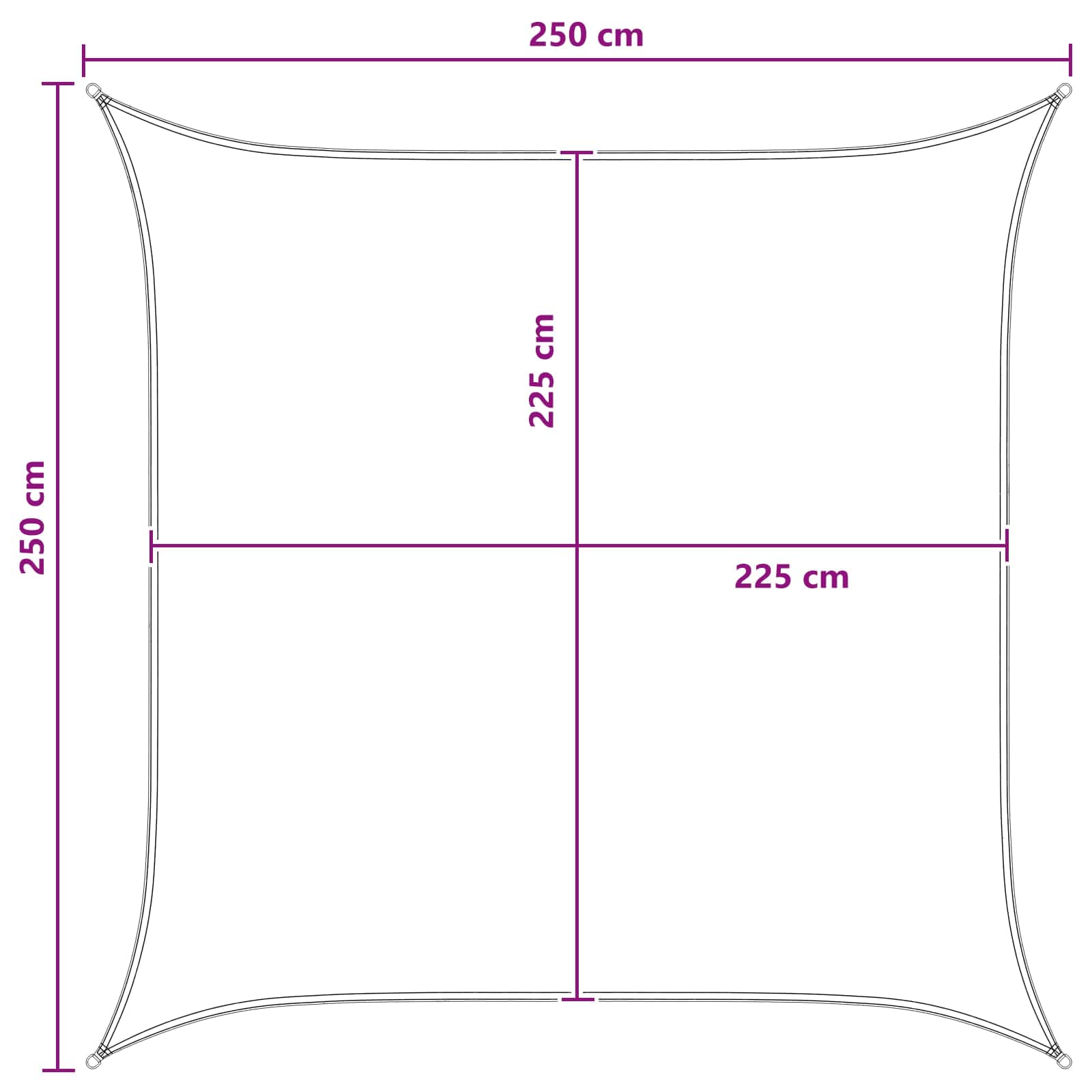 Saulės šešėlio audinys 2,5 x 2,5 m HDPE Kvadrato