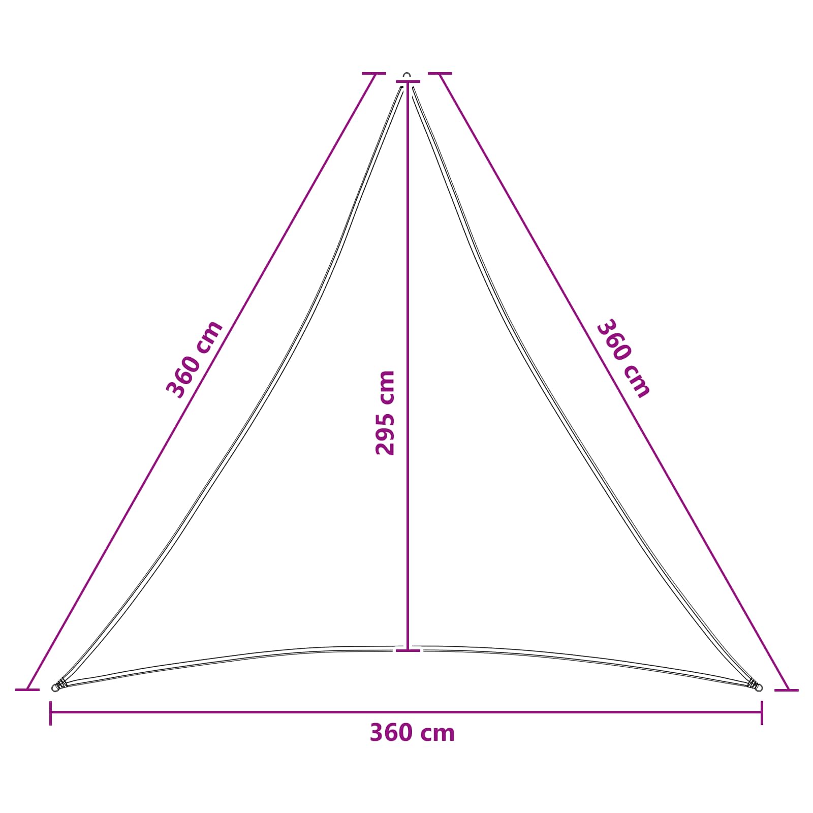 Saulės šešėlio audinys 3,6 x 3,6 x 3,6 m HDPE Trikampio