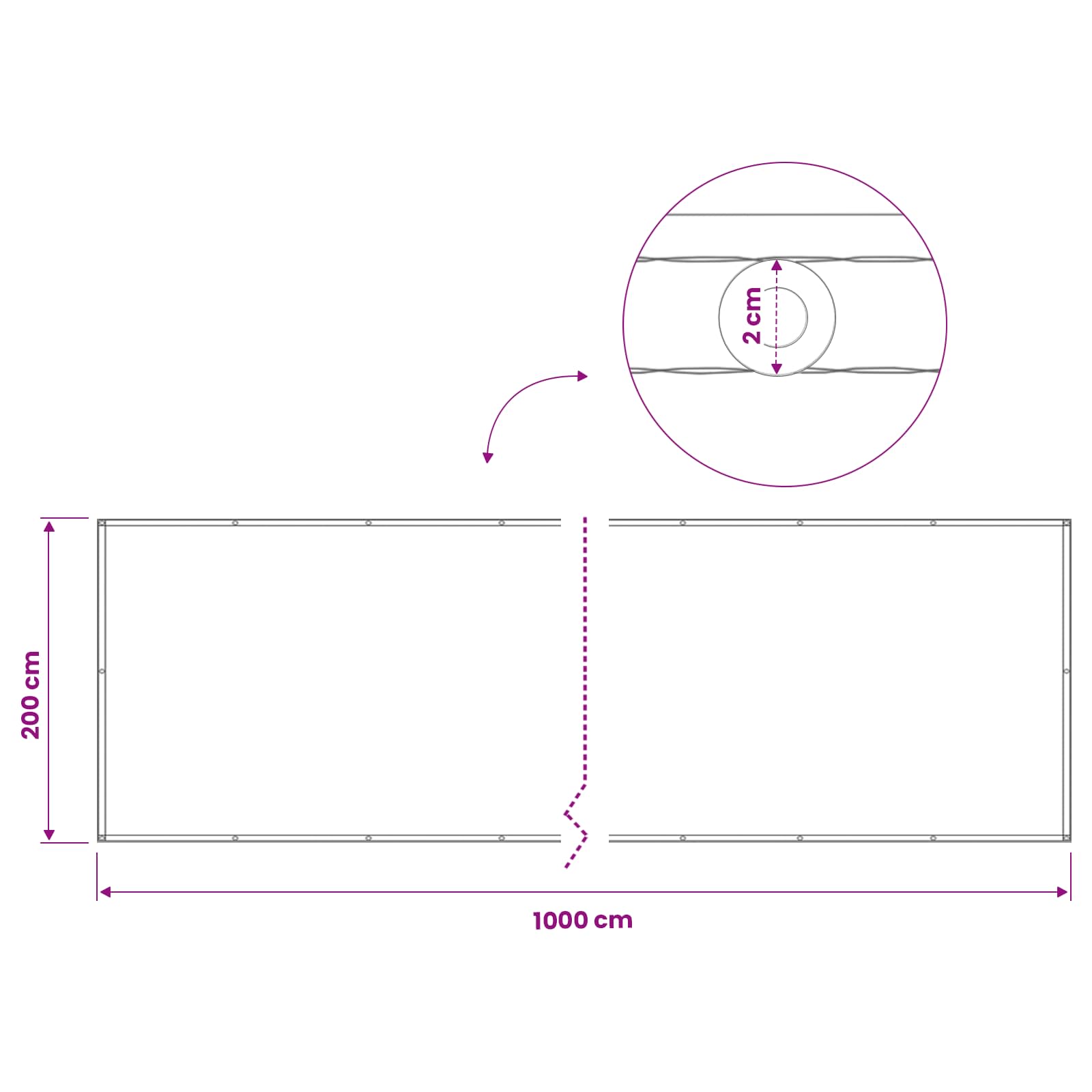 Balkono privatumo ekranas 200 x 1000 cm Audinys su PU danga