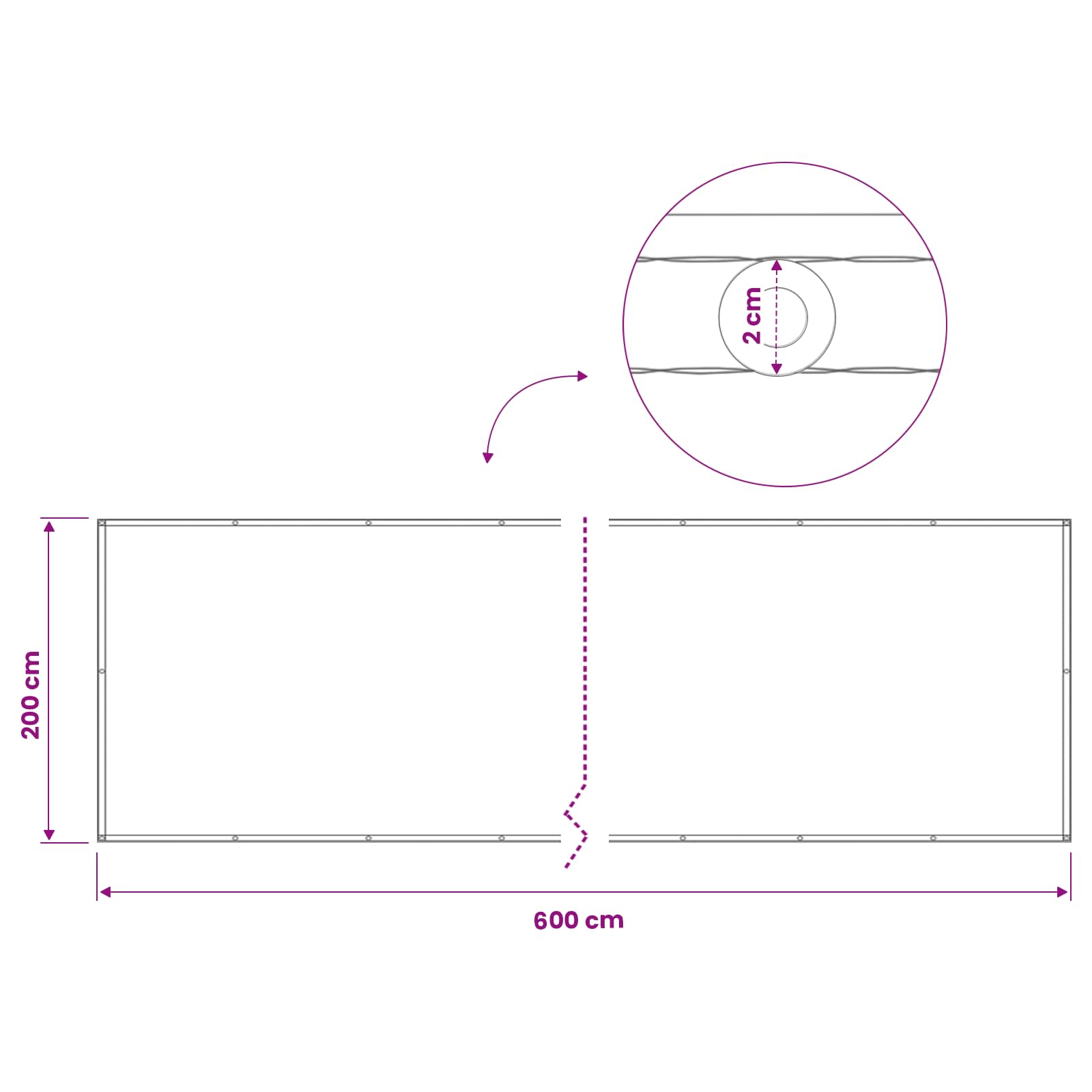 Balkono privatumo ekranas 200 x 600 cm Audinys su PU danga