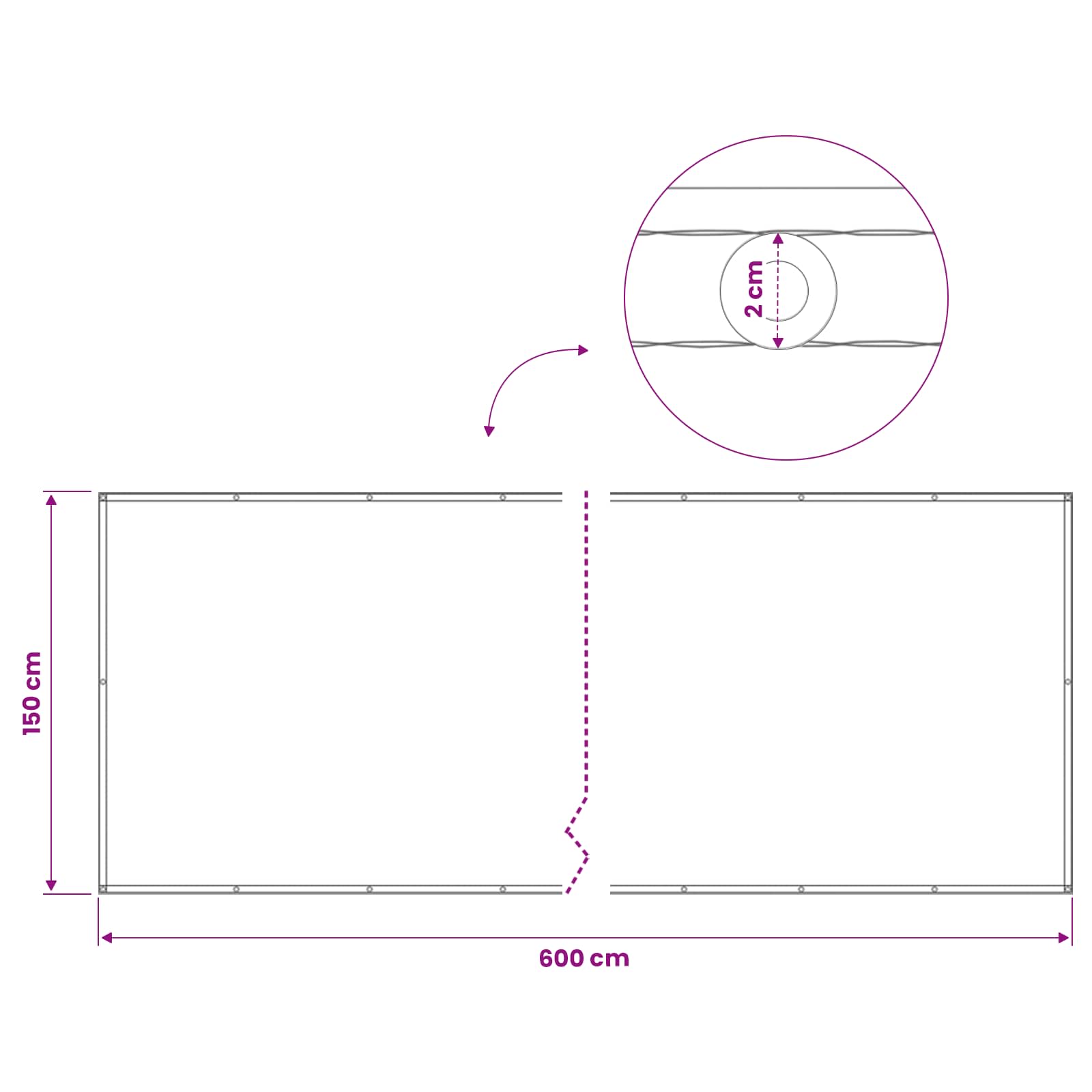 Balkono privatumo ekranas 150 x 600 cm Audinys su PU danga