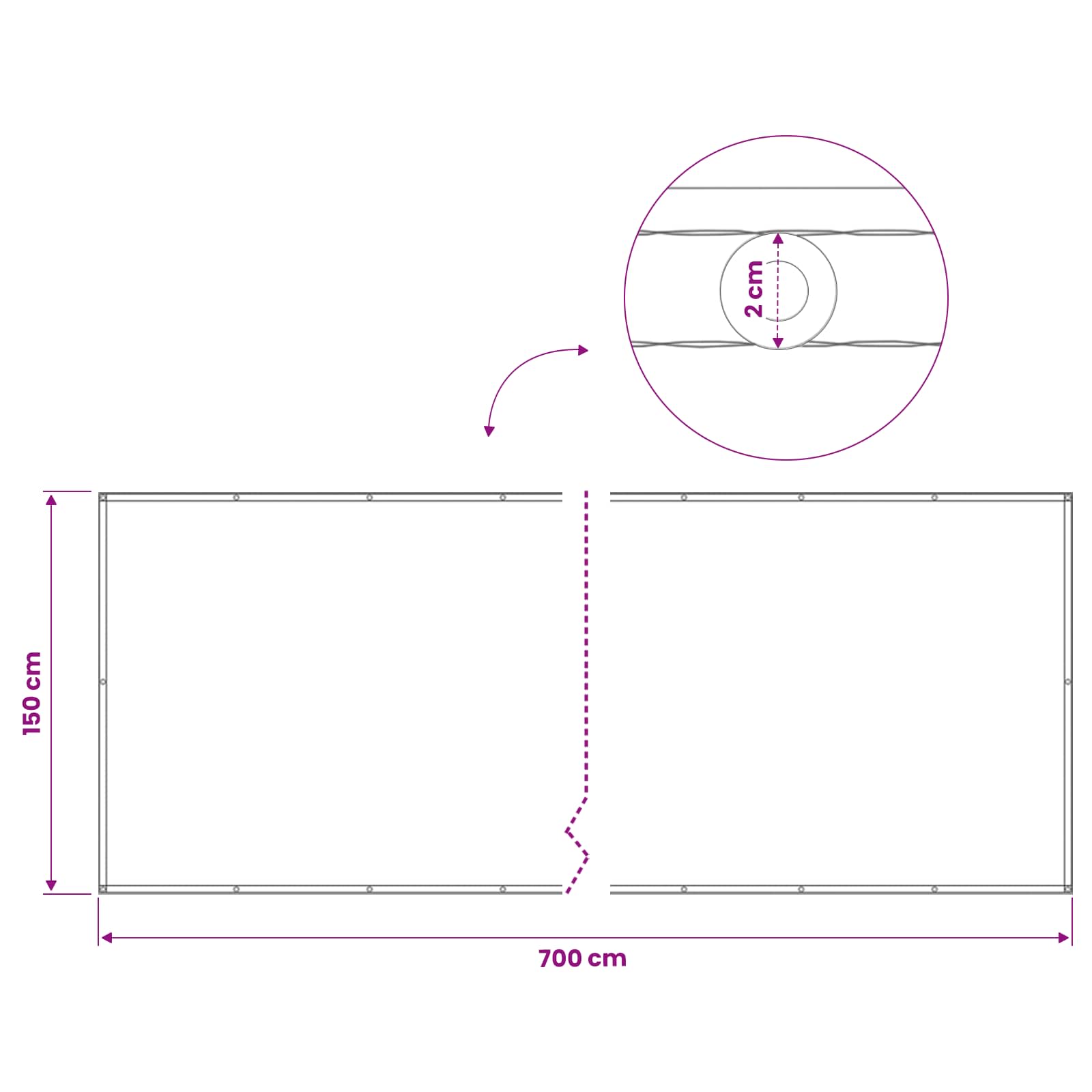 Balkono privatumo ekranas 150 x 700 cm Audinys su PU danga