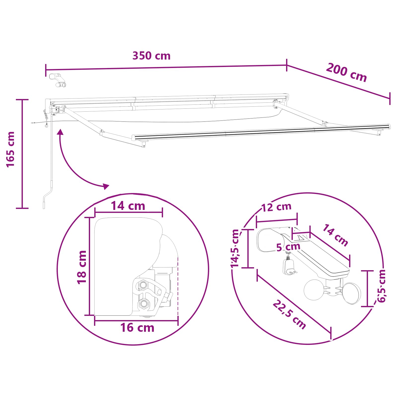 Elektrinė ištraukiama pavėsinė Taupe 3,5 x 2 m
