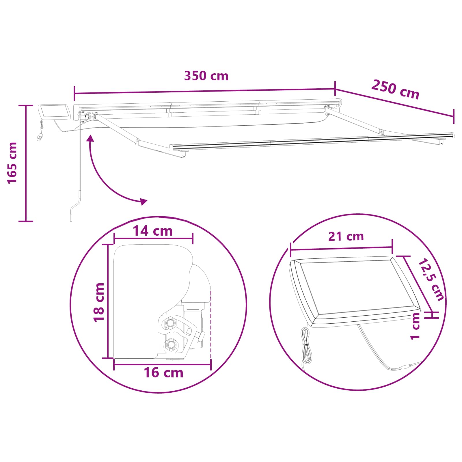 Rankinis markizės rėmas su LED Taupe 3,5 x 2,5 m