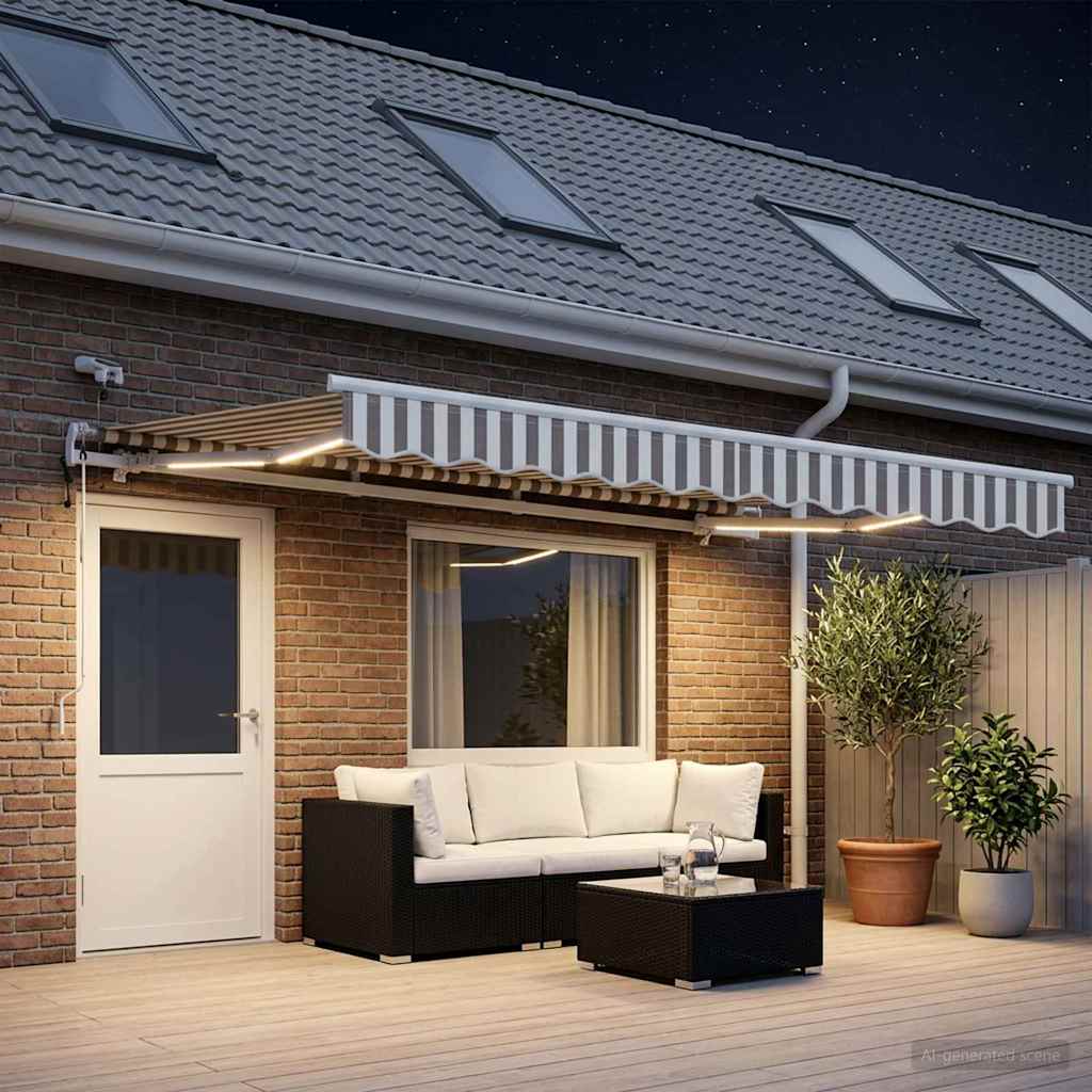 Ištraukiama markizė Šviesiai pilka ir balta. 600 × 350 cm