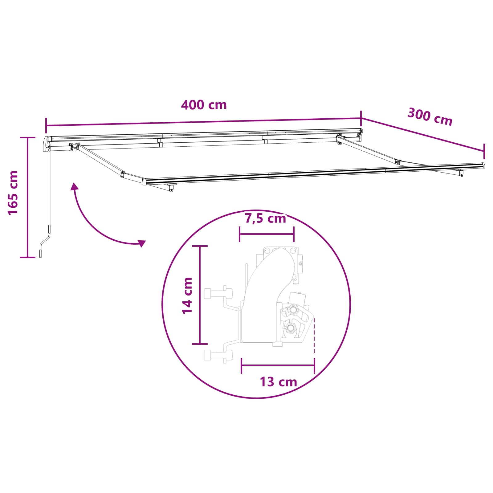 Ištraukiama markizė Šviesiai pilka ir balta. 400 × 300 cm