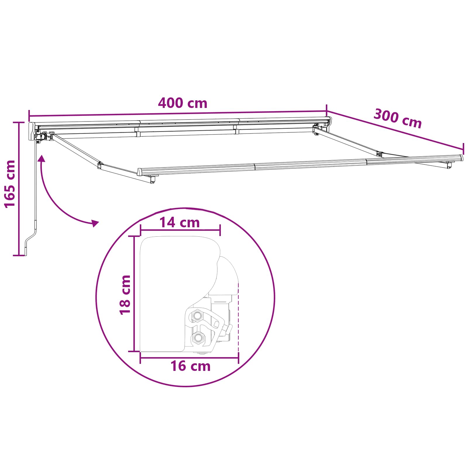 Rankinė sulankstoma markizė Šviesiai pilka ir balta. 4 × 3 m