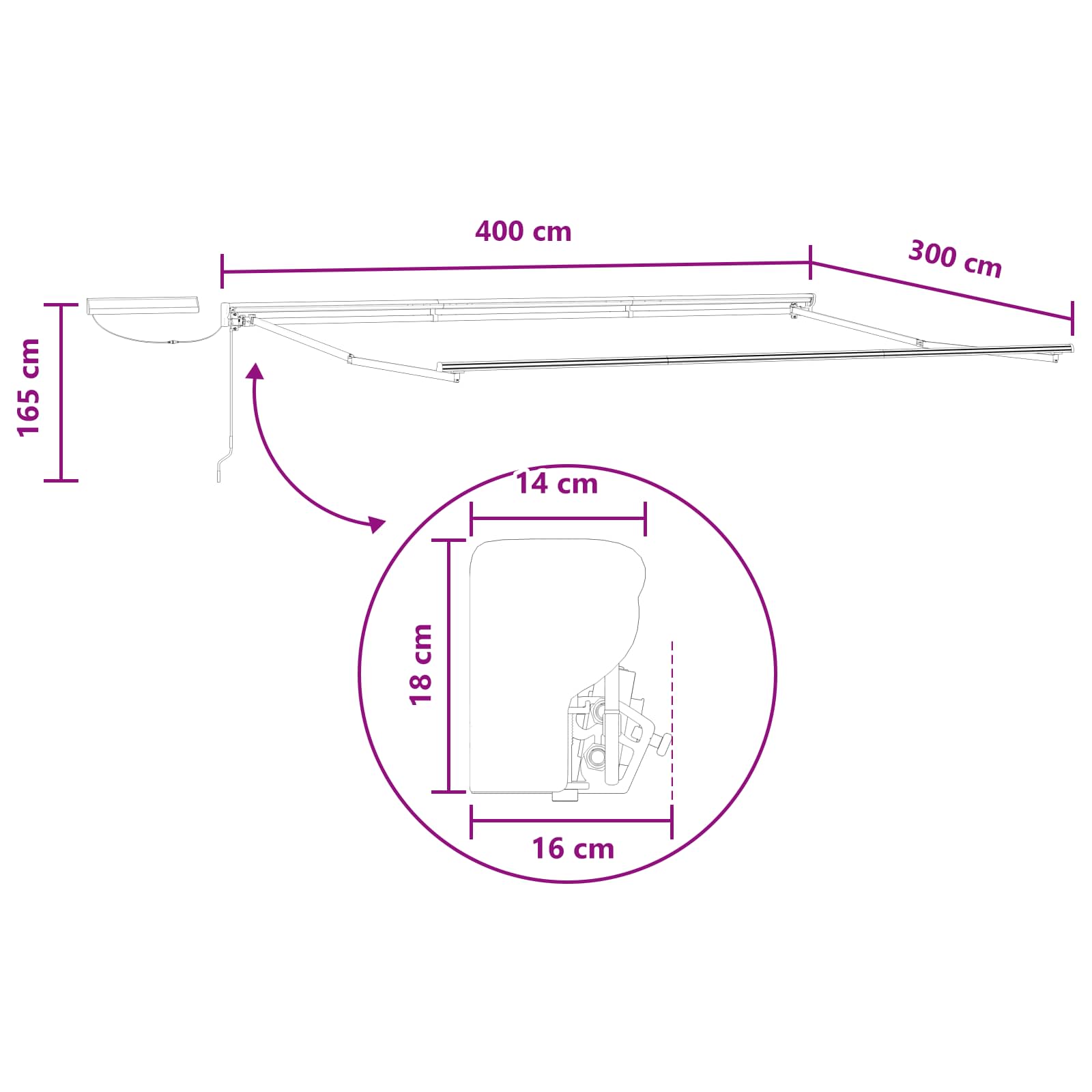 Elektrinė ištraukiama pavėsinė Smėlio 4 × 3 m