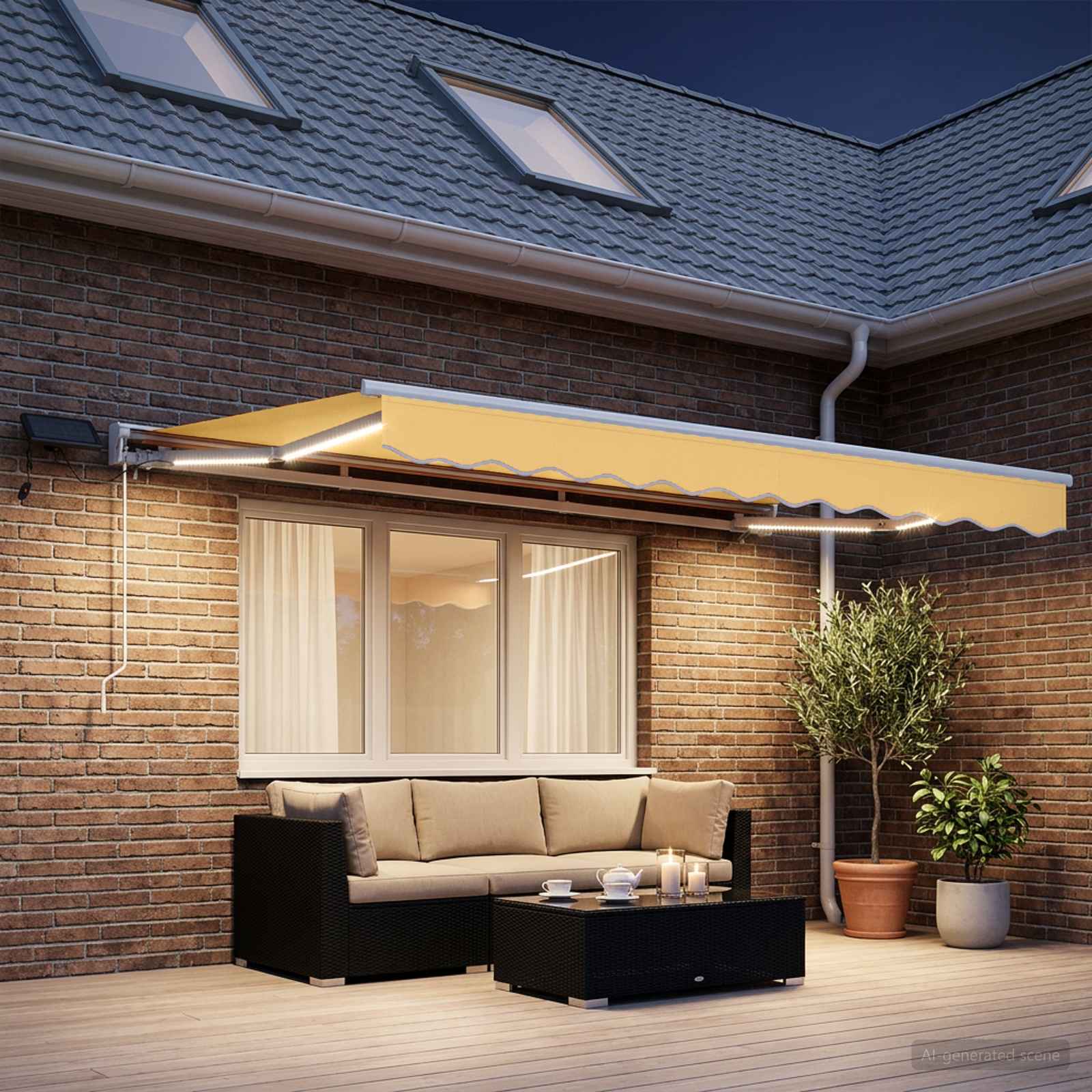 Rankinis markizės rėmas su LED Smėlio 4,5 × 3,5 m