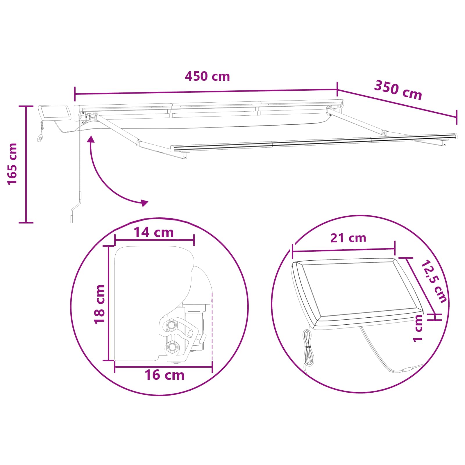 Rankinis markizės rėmas su LED Smėlio 4,5 × 3,5 m