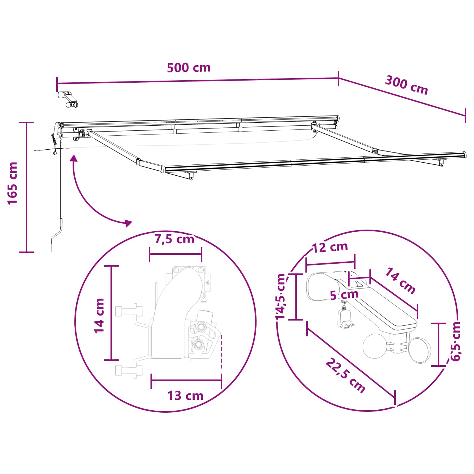 Ištraukiama markizė Taupe 500 × 300 cm Poliesteris ir Metalas