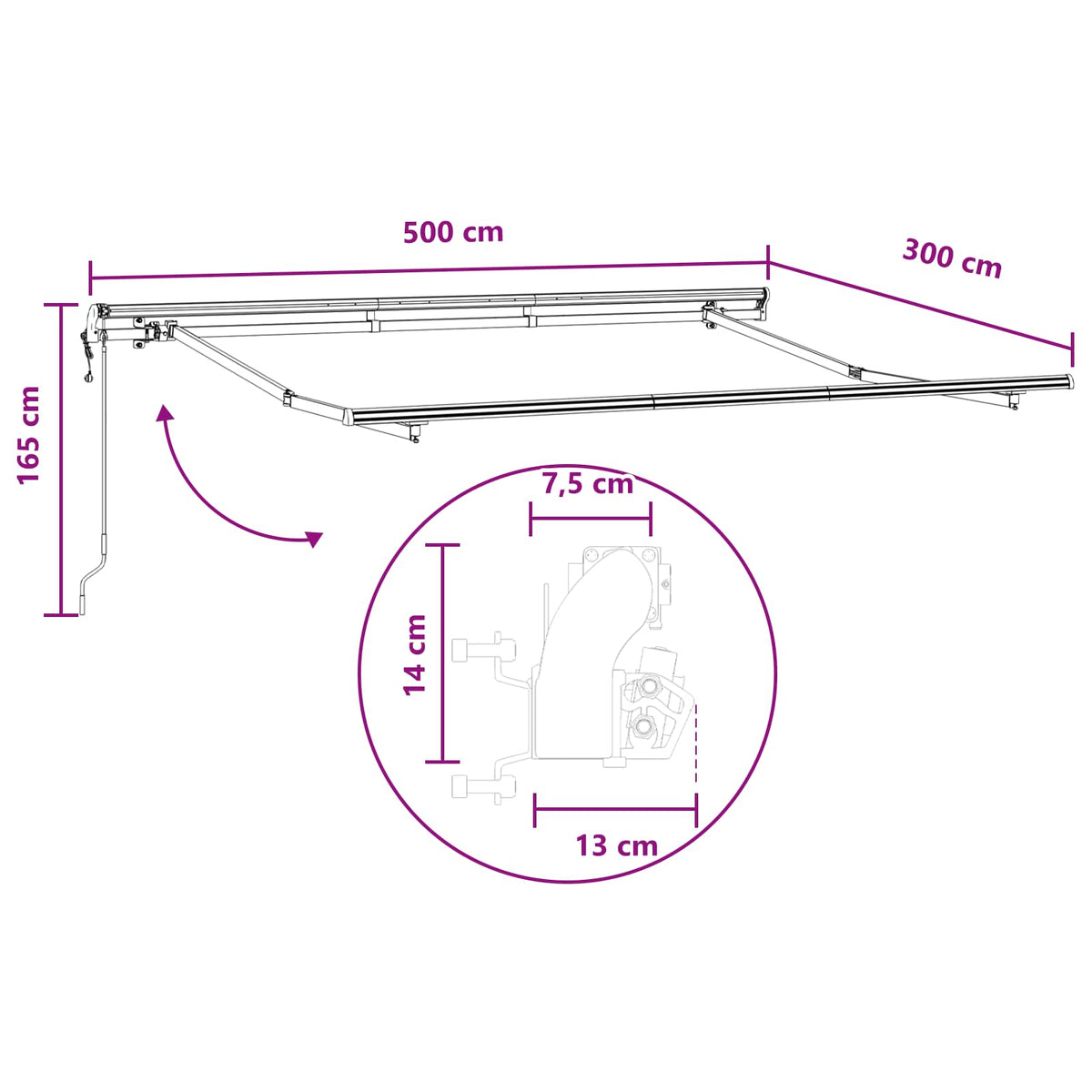 Ištraukiama markizė Šviesiai pilka ir balta. 500 × 300 cm