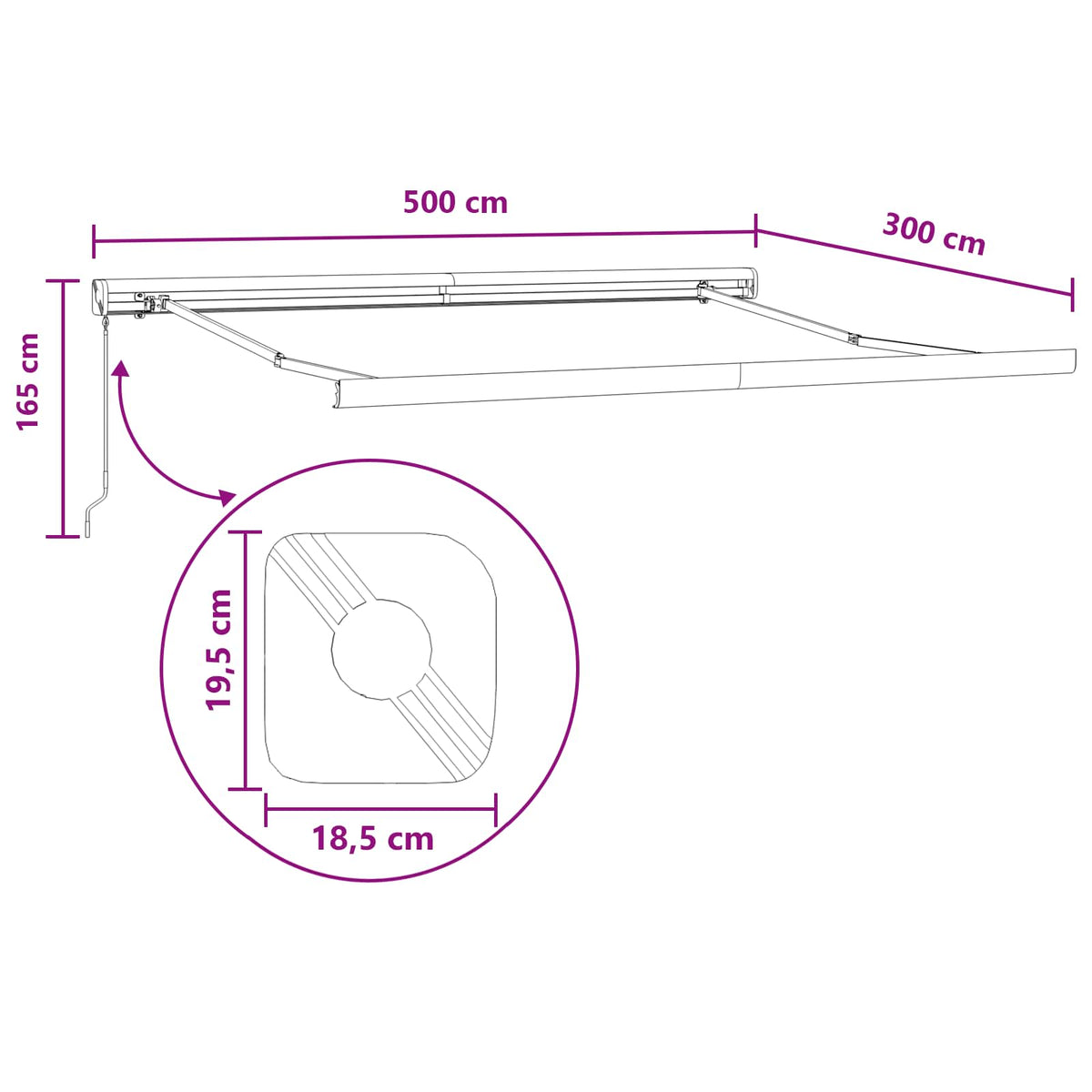 Rankinė markizė 5 x 3 m Šviesiai pilkos ir baltos juostos