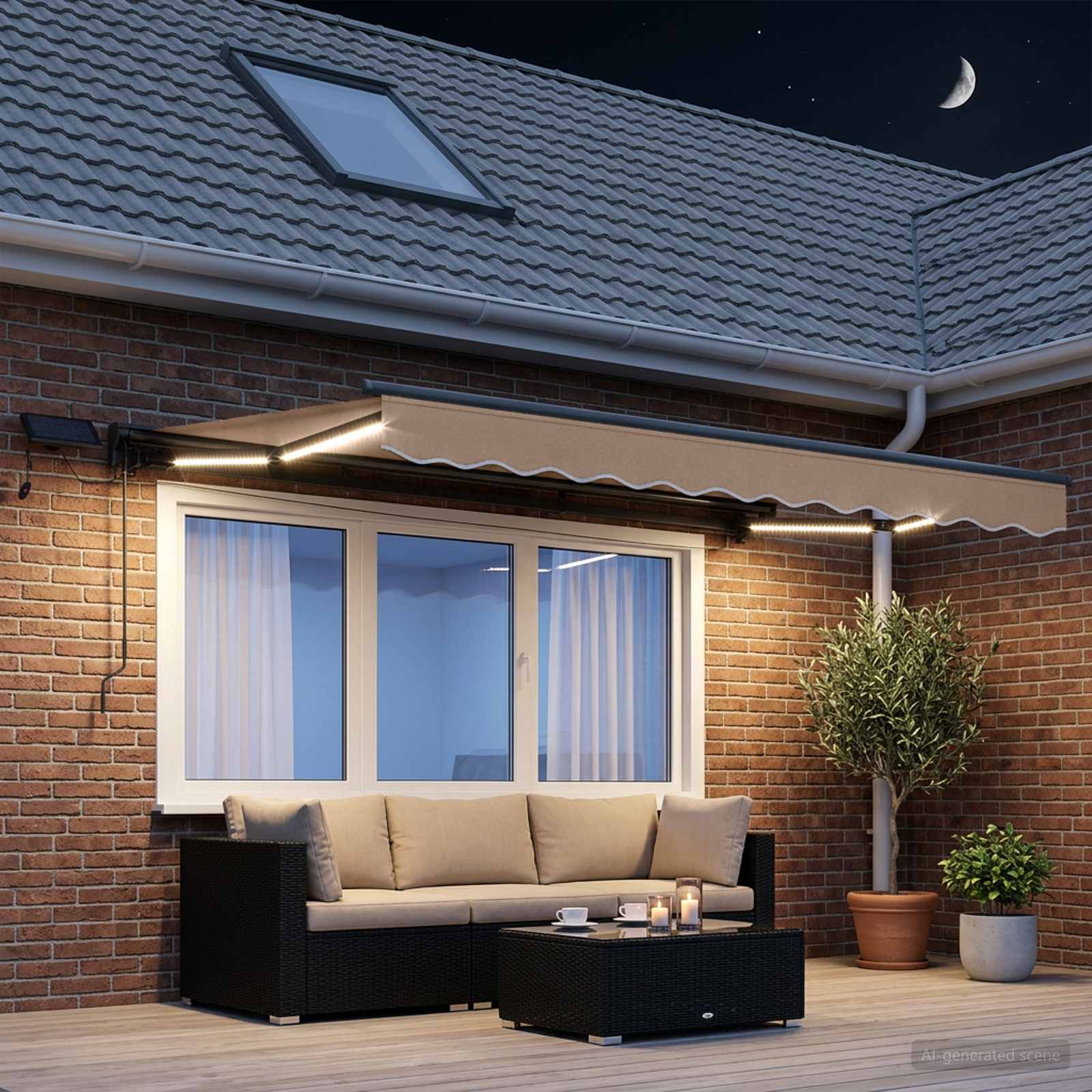 Rankinis markizės rėmas su LED Taupe 5 × 3,5 m