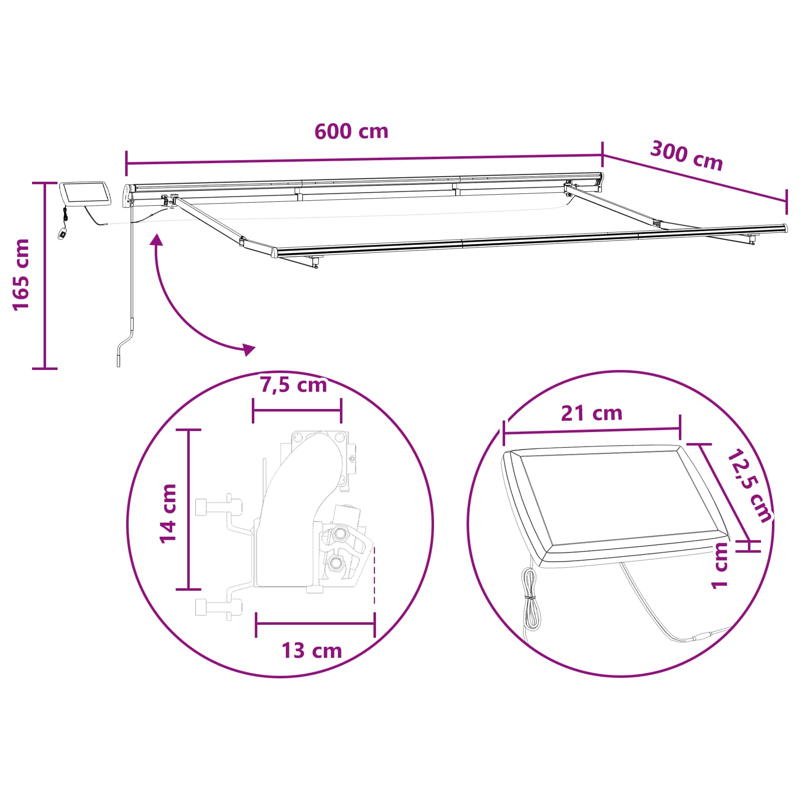 Ištraukiama markizė Smėlio 600 × 300 cm Audinys ir plienas