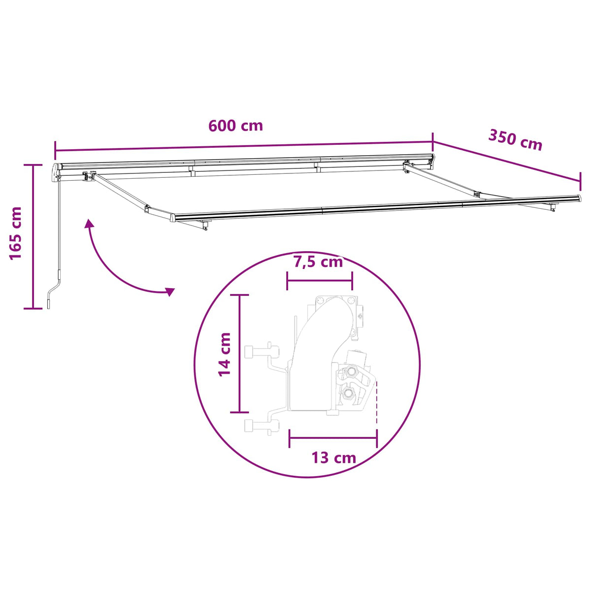 Rankinė markizė 6 x 3,5 m Šviesiai pilkos ir baltos juostos