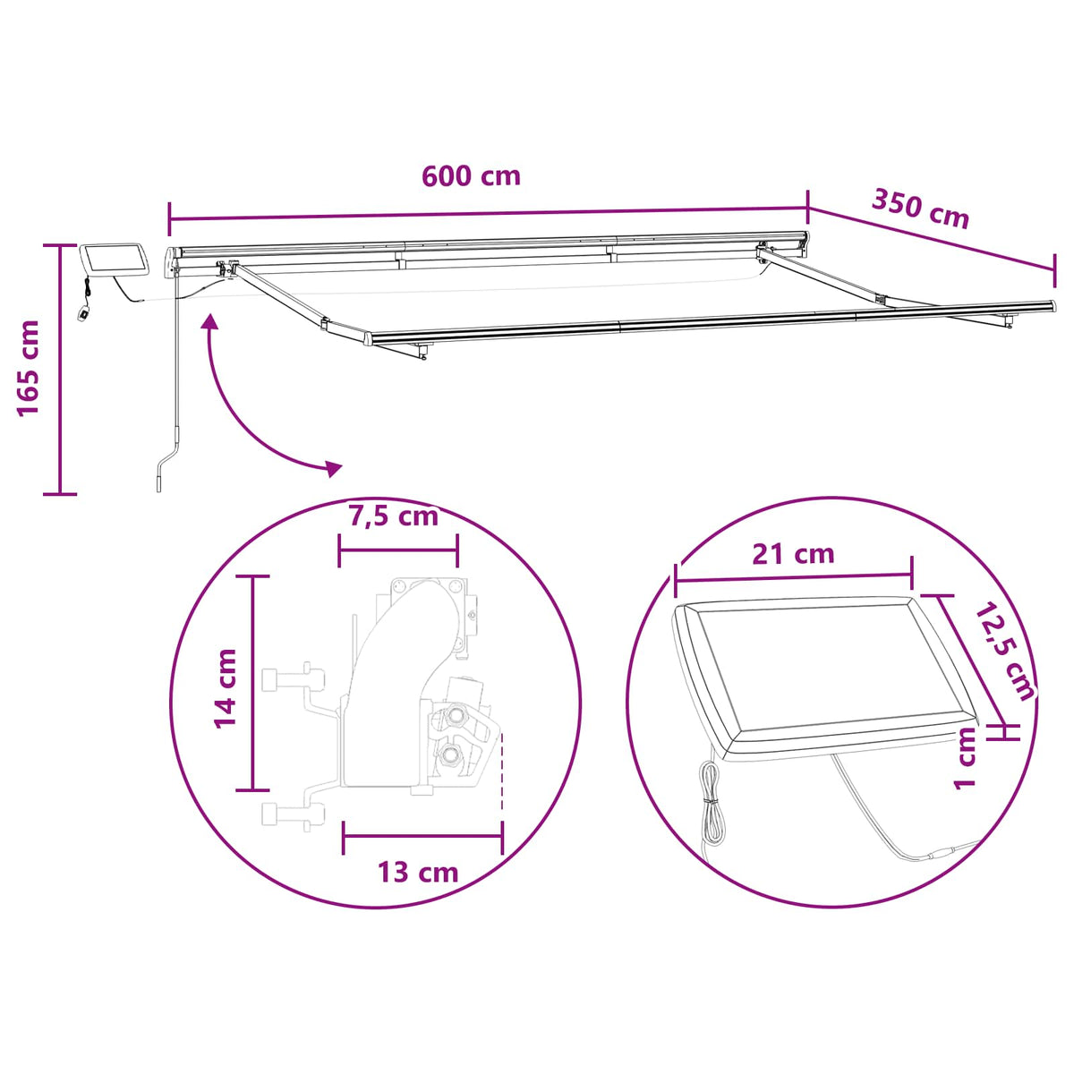 Ištraukiama markizė Šviesiai pilka ir balta. 600 × 350 cm