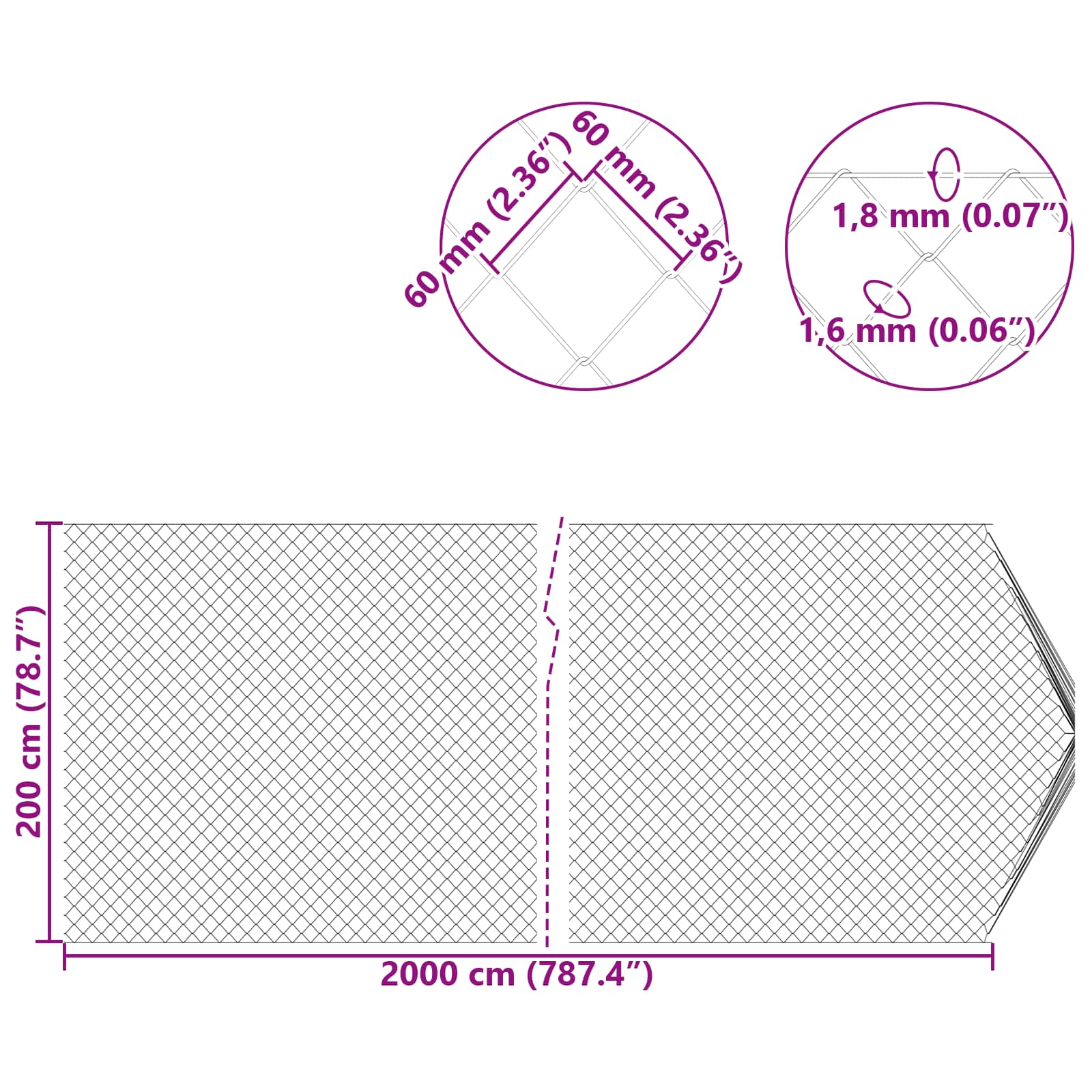 Cinkots pinumu žogs 2 x 20 m 2x20 m Acs izmērs