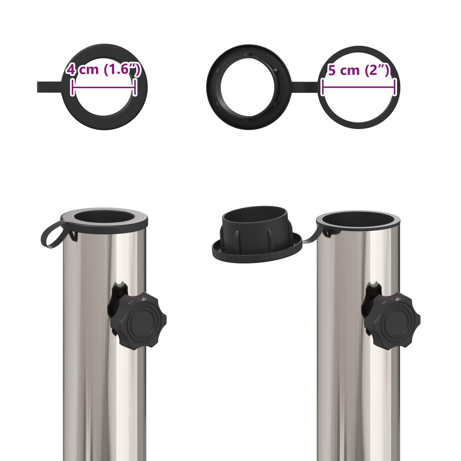 Granito skėtis su ratukais 40-50 mm stulpui 29 kg Juoda