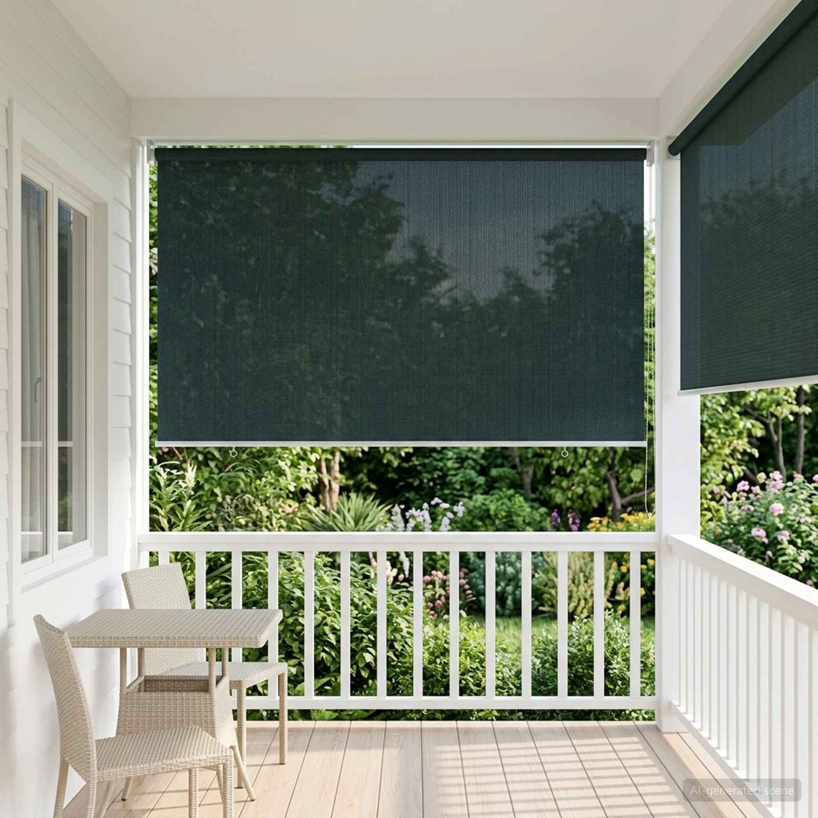 Lauko roletai 90% UV blokavimui Tamsiai žalia 300 x 230 cm HDPE