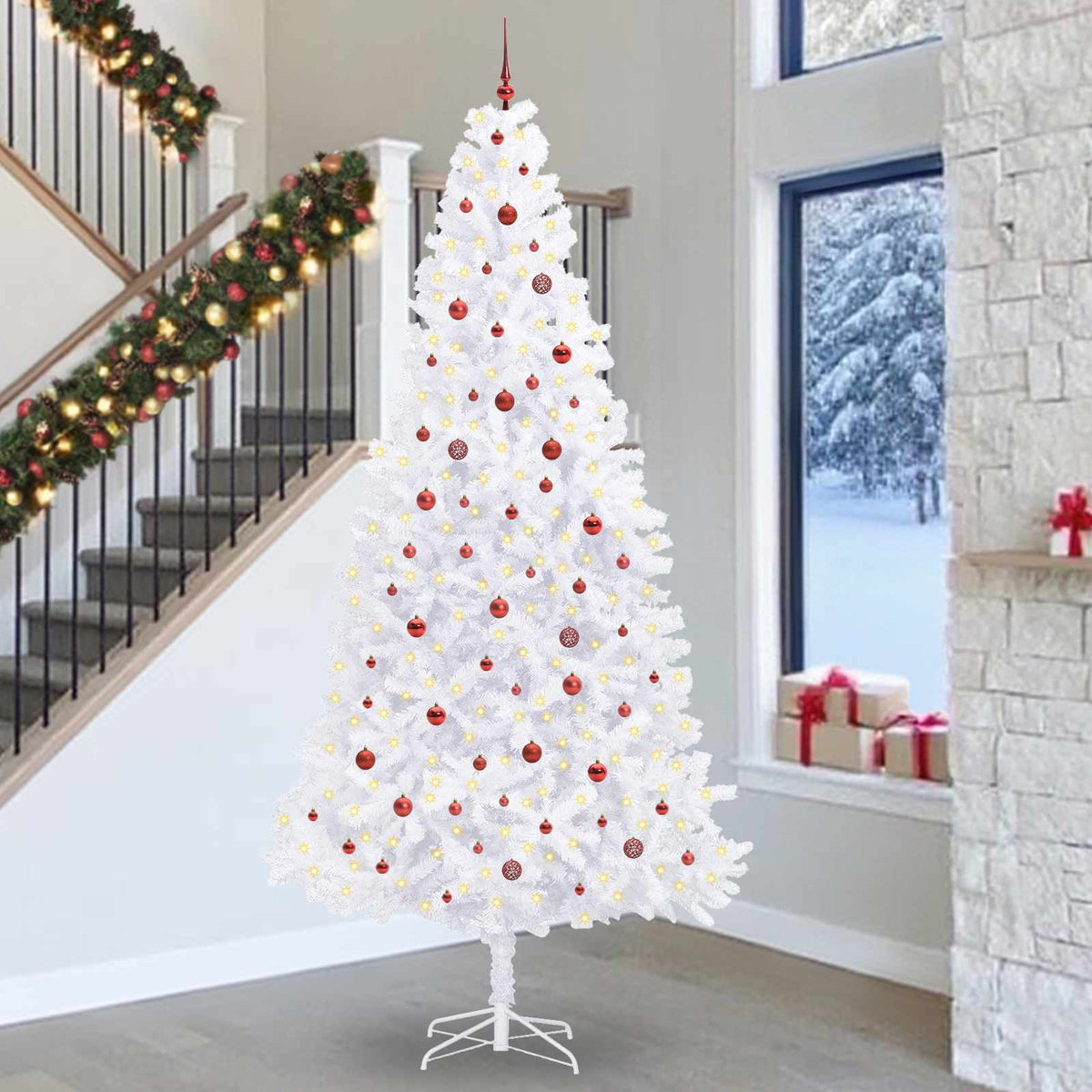 Dirbtinė Kalėdų eglutė su 300 LED Balta 300 cm PVC ir Plienas