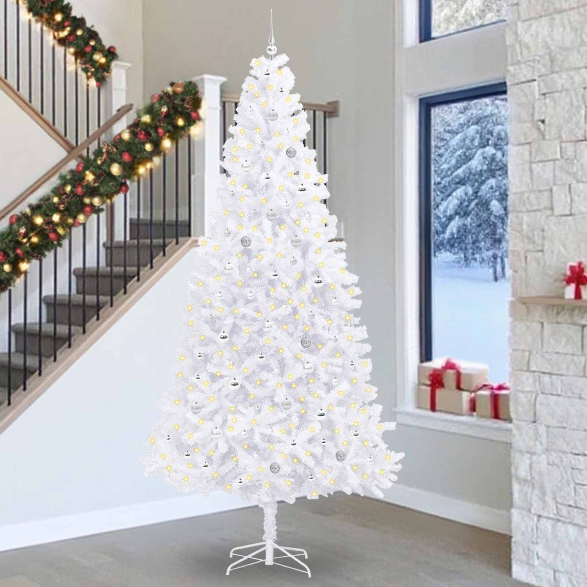 Dirbtinė Kalėdų eglutė su 300 LED Balta 300 cm PVC ir Plienas