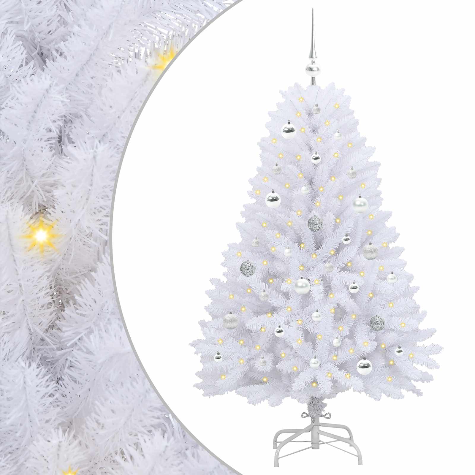 Mākslīgā saliekamā Ziemassvētku eglīte, balta, 150 cm, PVC un tērauds
