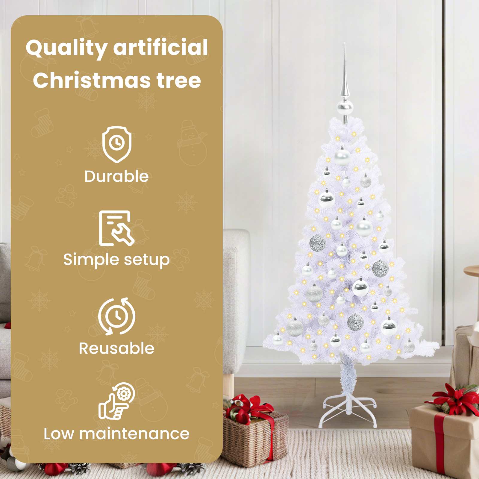 Mākslīgā Ziemassvētku eglīte ar 150 LED balta 120 cm PVC un tērauds
