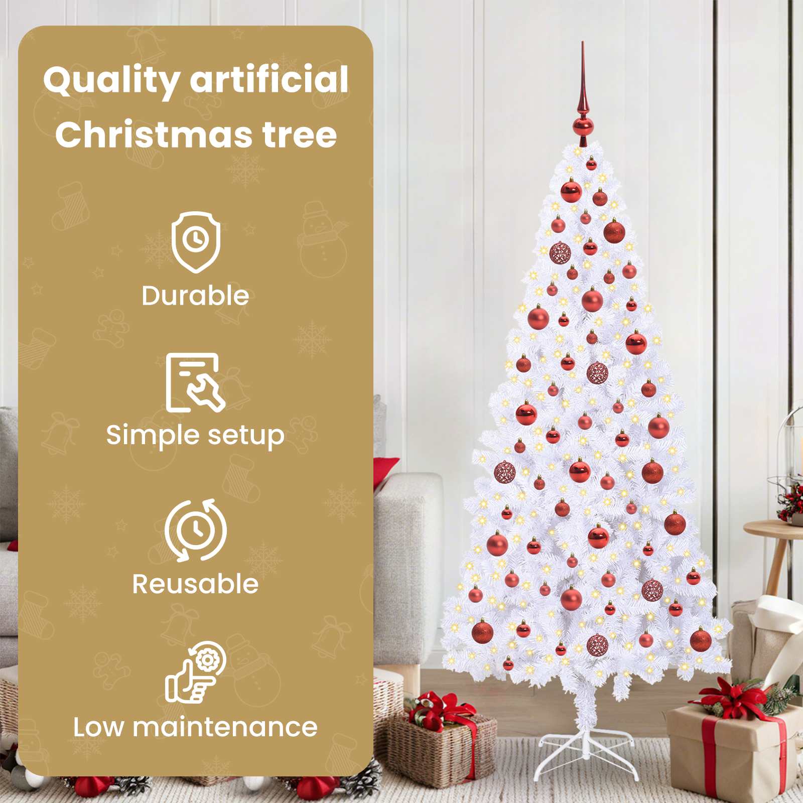 Dirbtinė Kalėdų eglutė su 300 LED Balta 180 cm PVC ir Plienas