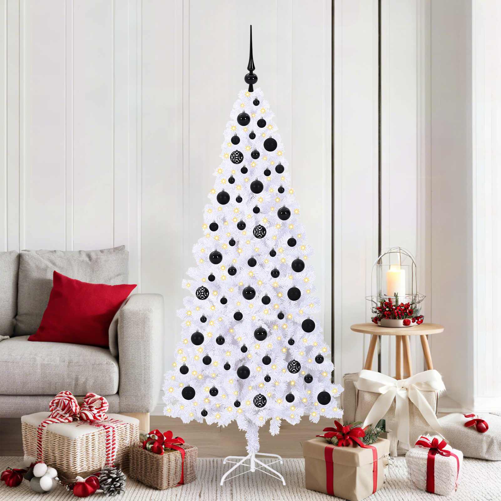 Mākslīgā Ziemassvētku eglīte ar 300 LED lampiņām, balta, 180 cm, PVC un tērauds