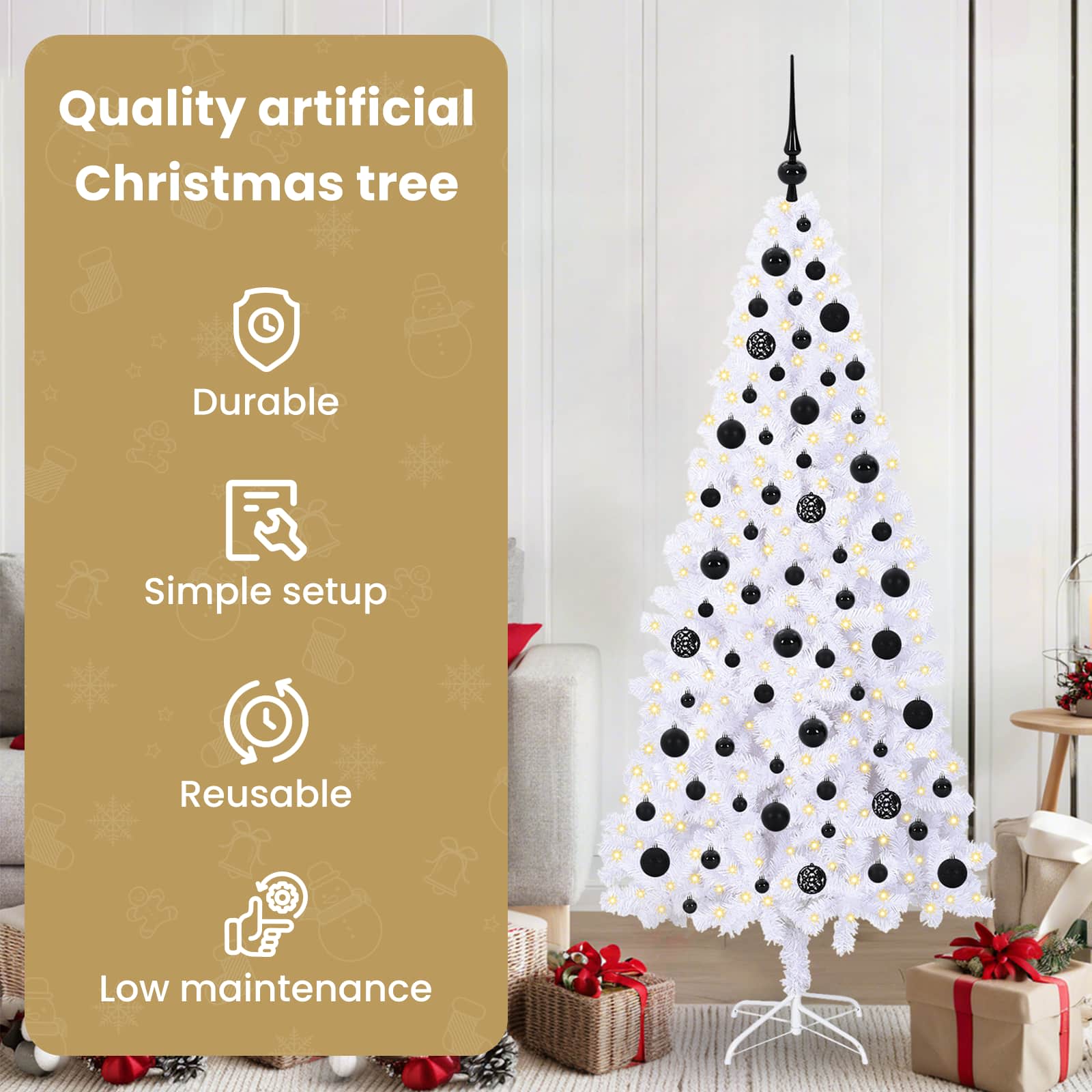Artificial Christmas Tree with 300 LEDs White 180 cm PVC and Steel