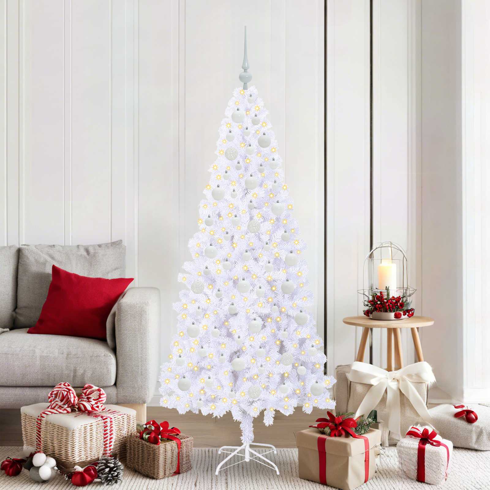 Artificial Christmas Tree with 300 LEDs White 180 cm PVC and Steel