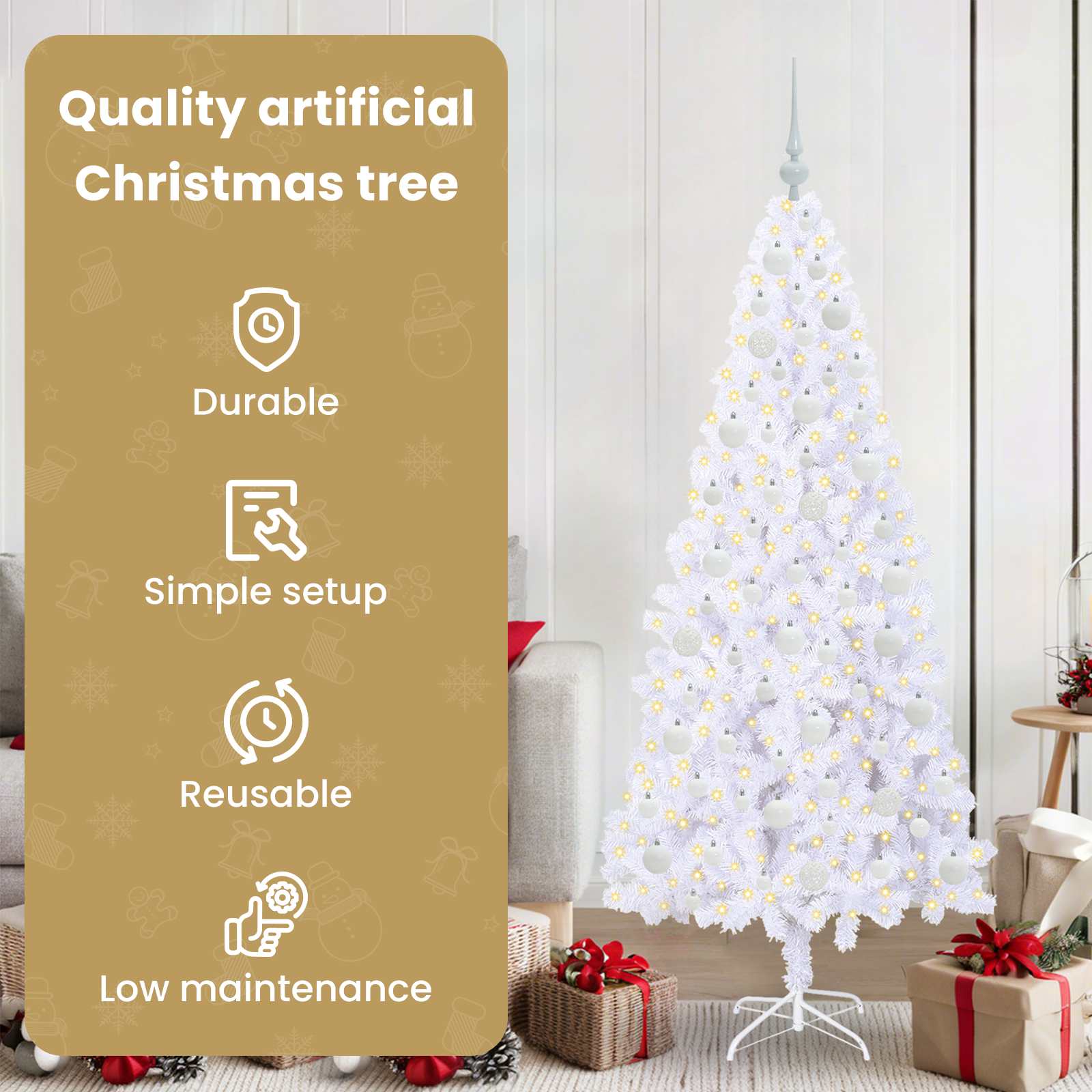 Dirbtinė Kalėdų eglutė su 300 LED Balta 180 cm PVC ir Plienas
