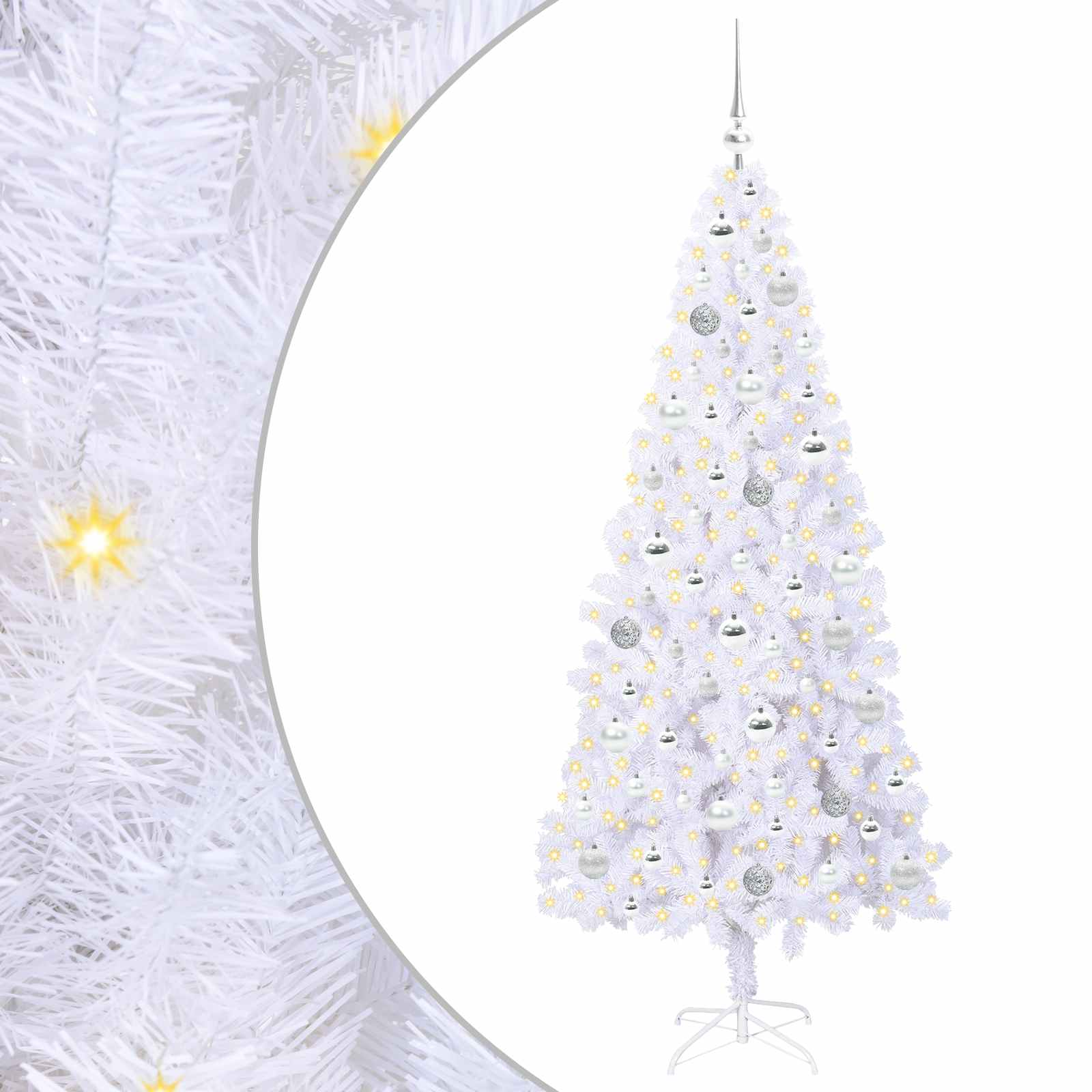 Mākslīgā Ziemassvētku eglīte ar 300 LED lampiņām, balta, 180 cm, PVC un tērauds