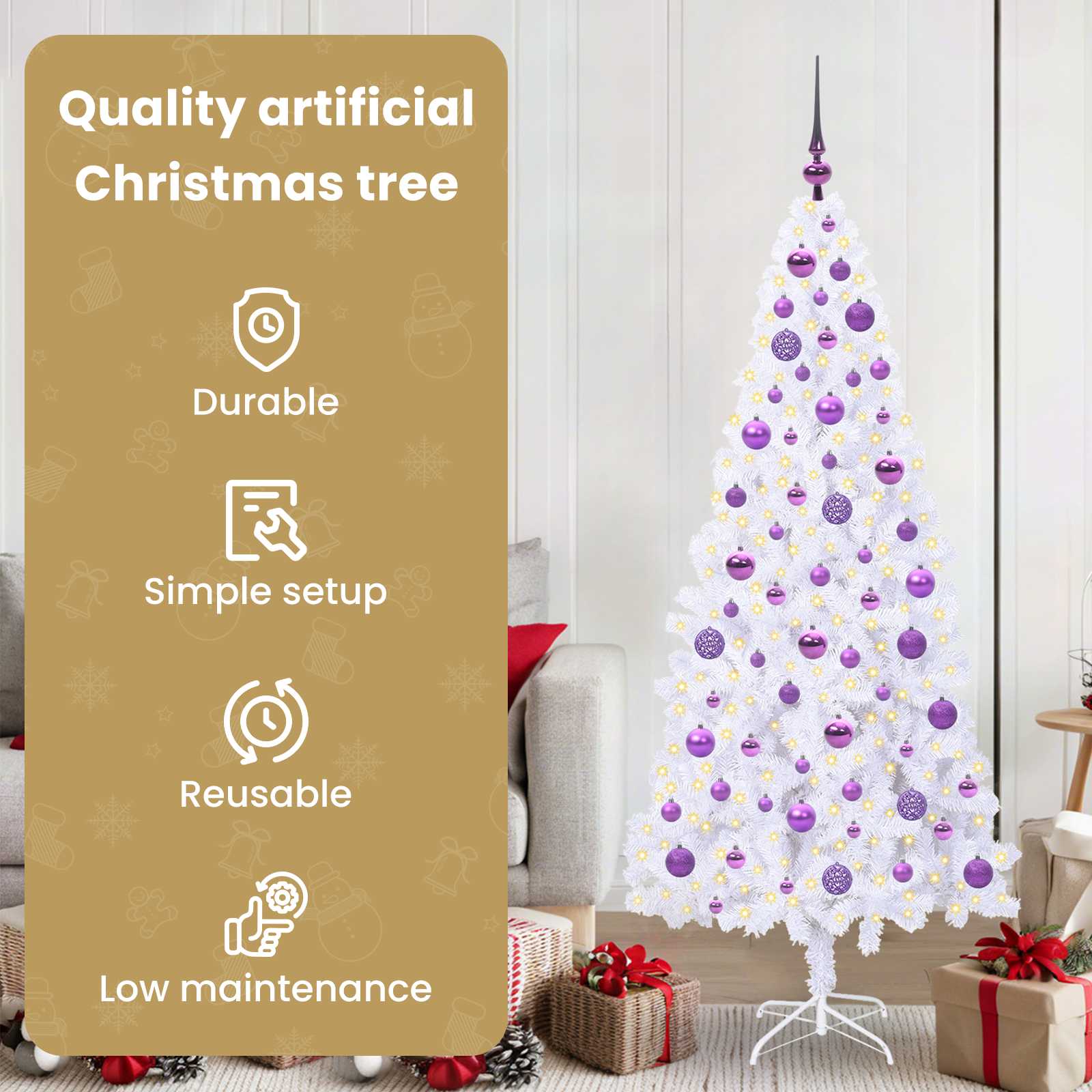 Dirbtinė Kalėdų eglutė su 300 LED Balta 180 cm PVC ir Plienas