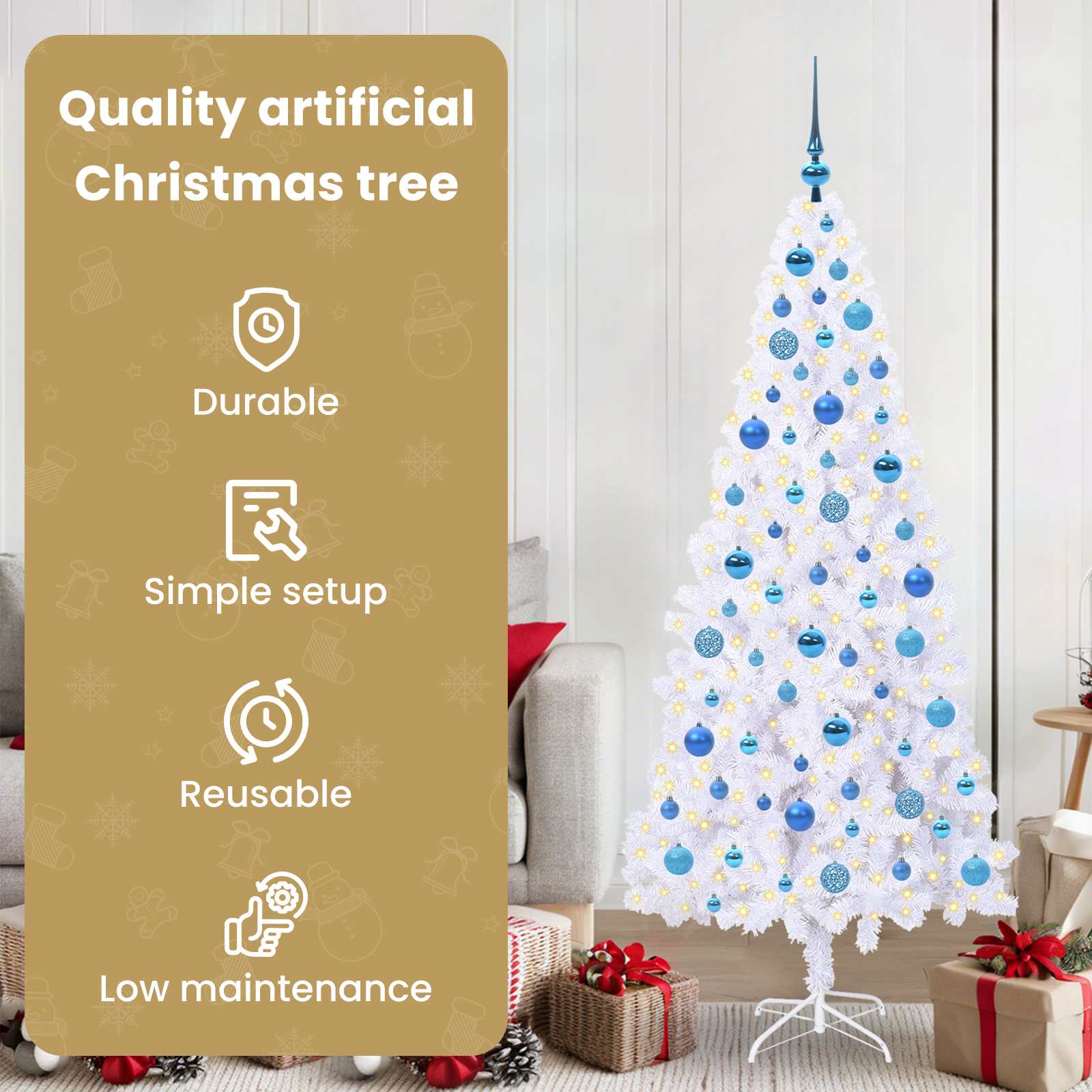 Dirbtinė Kalėdų eglutė su 300 LED Balta 180 cm PVC ir Plienas