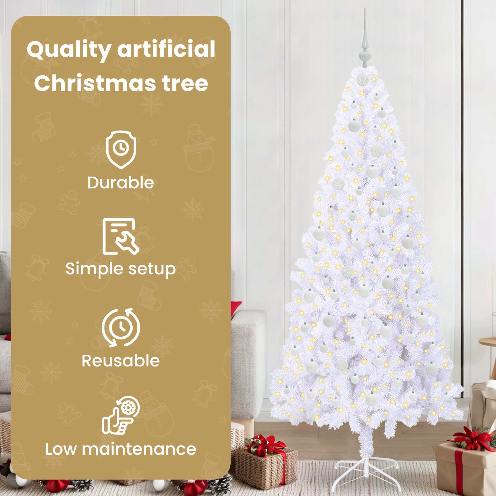 Dirbtinė Kalėdų eglutė su 300 LED Balta 210 cm PVC ir Plienas