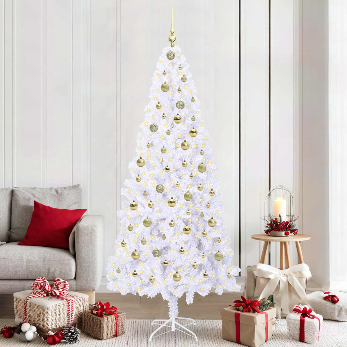 Dirbtinė Kalėdų eglutė su 300 LED Balta 210 cm PVC ir Plienas