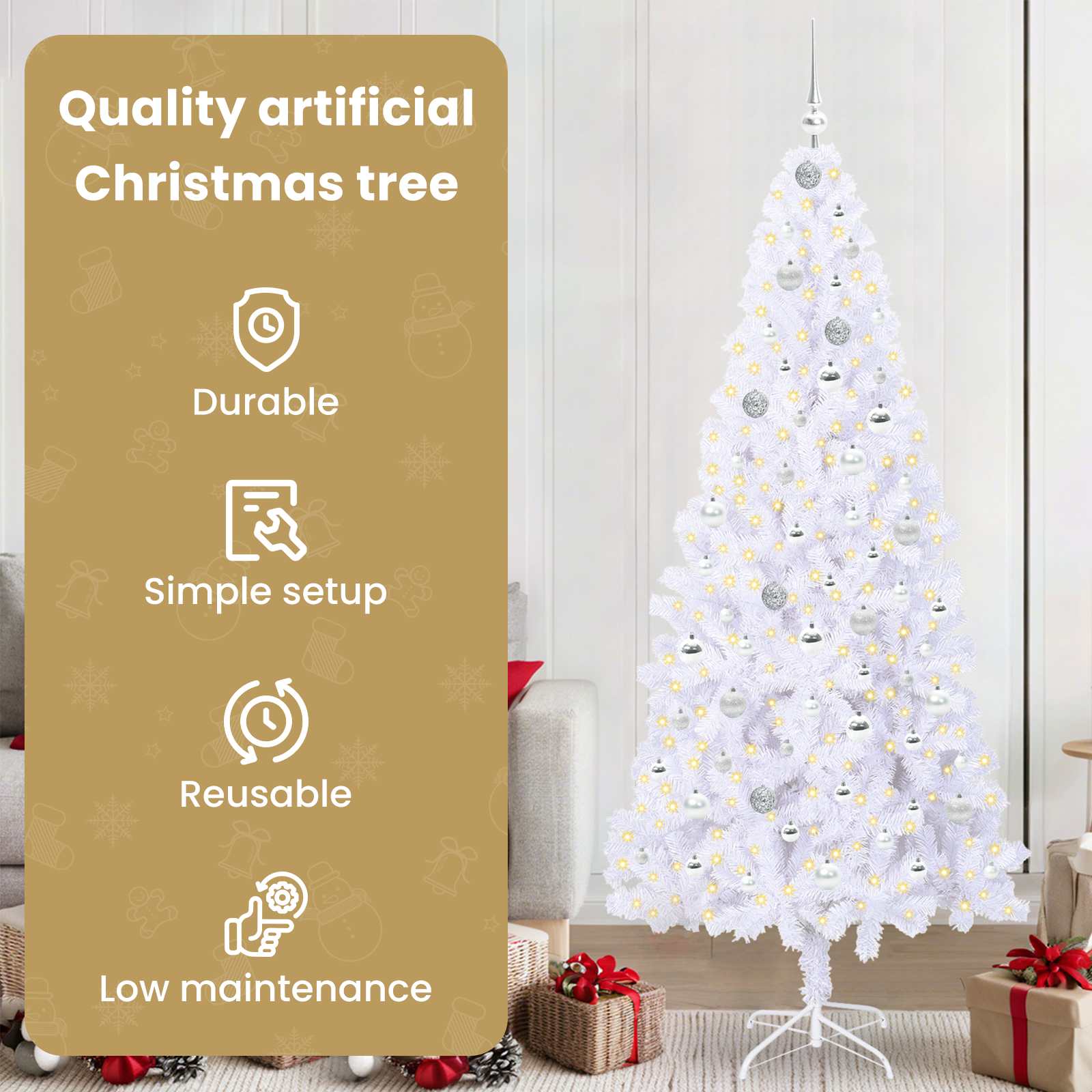 Dirbtinė Kalėdų eglutė su 300 LED Balta 210 cm PVC ir Plienas