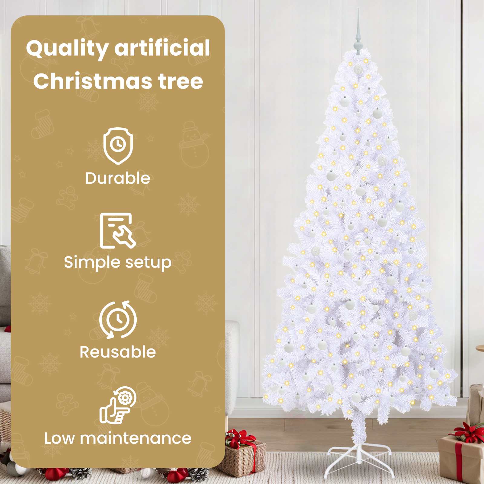 Dirbtinė Kalėdų eglutė su 300 LED Balta 240 cm PVC ir Plienas