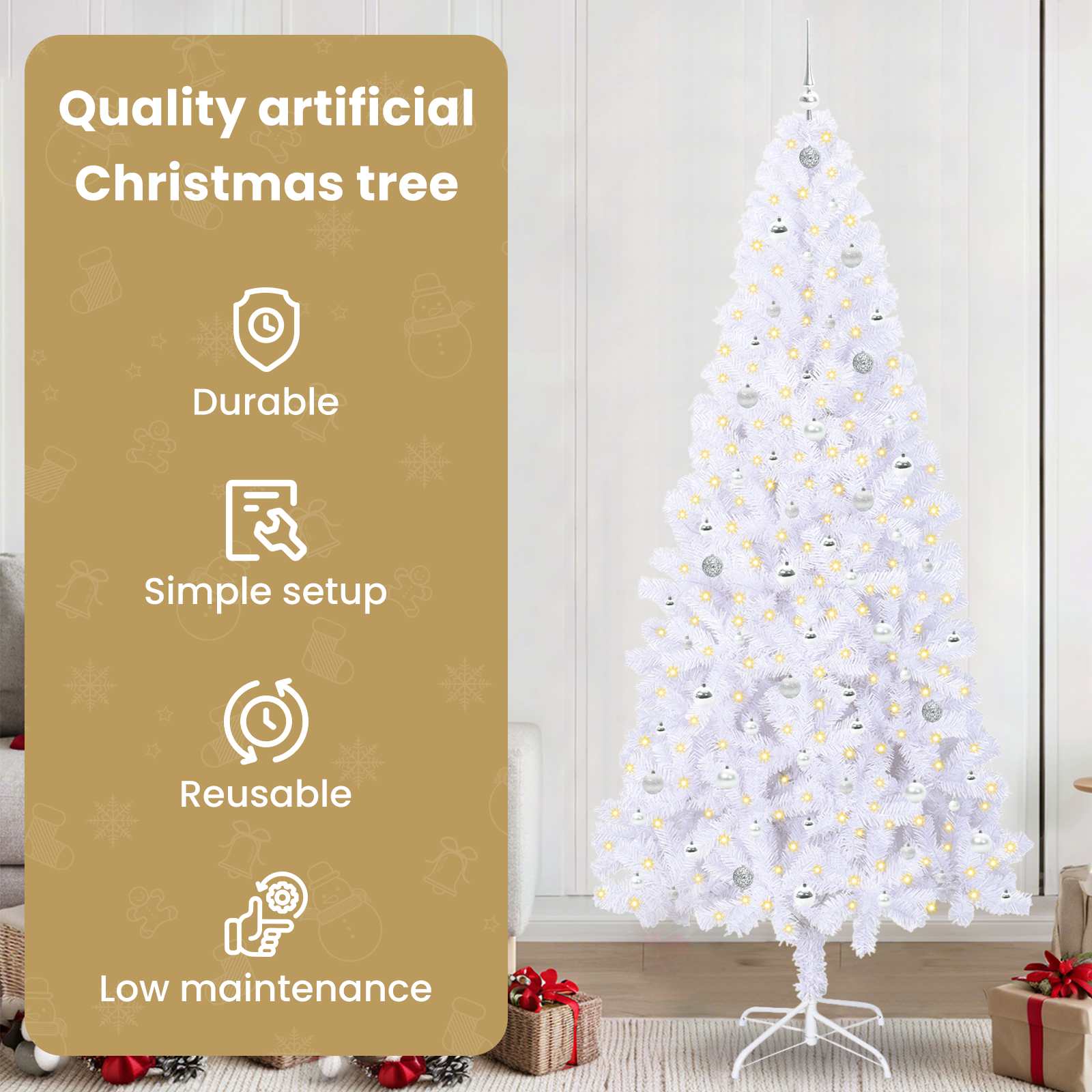 Dirbtinė Kalėdų eglutė su 300 LED Balta 240 cm PVC ir Plienas