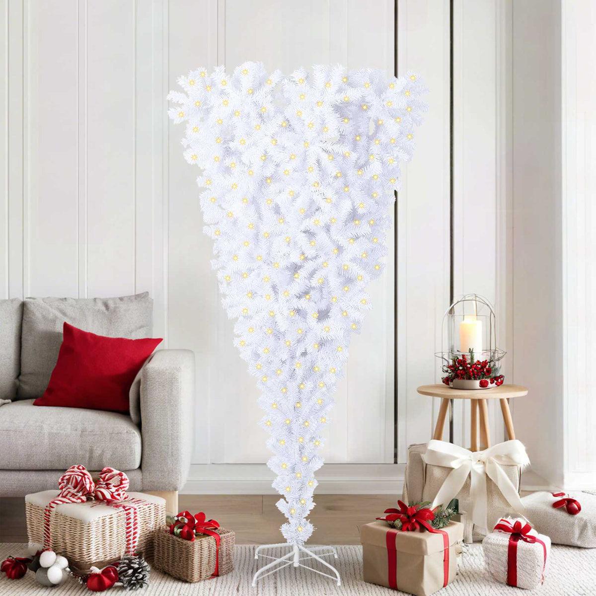Dirbtinė Kalėdų eglutė su 300 LED Balta 180 cm PVC ir Plienas