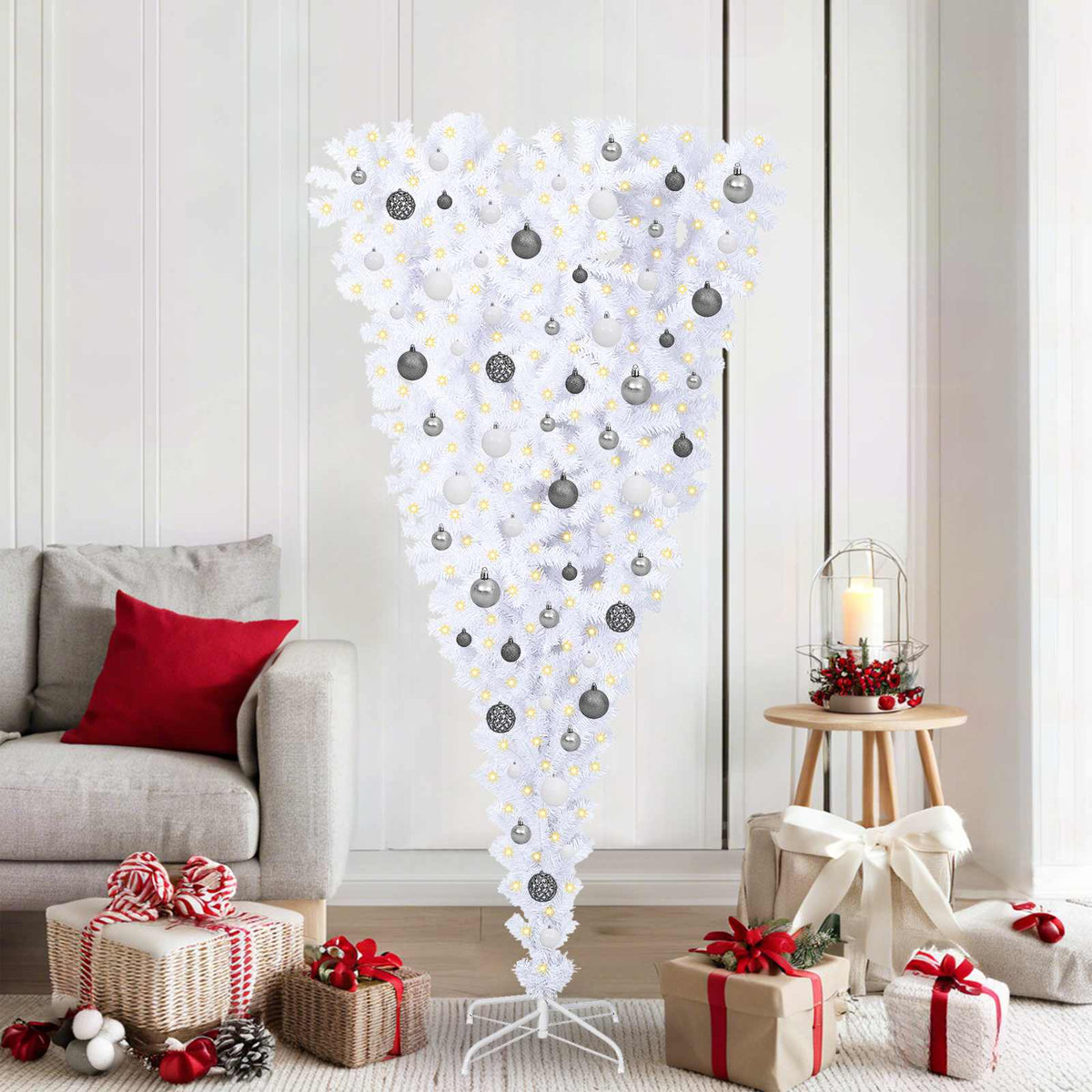 Dirbtinė Kalėdų eglutė su 300 LED Balta 180 cm PVC ir plienas