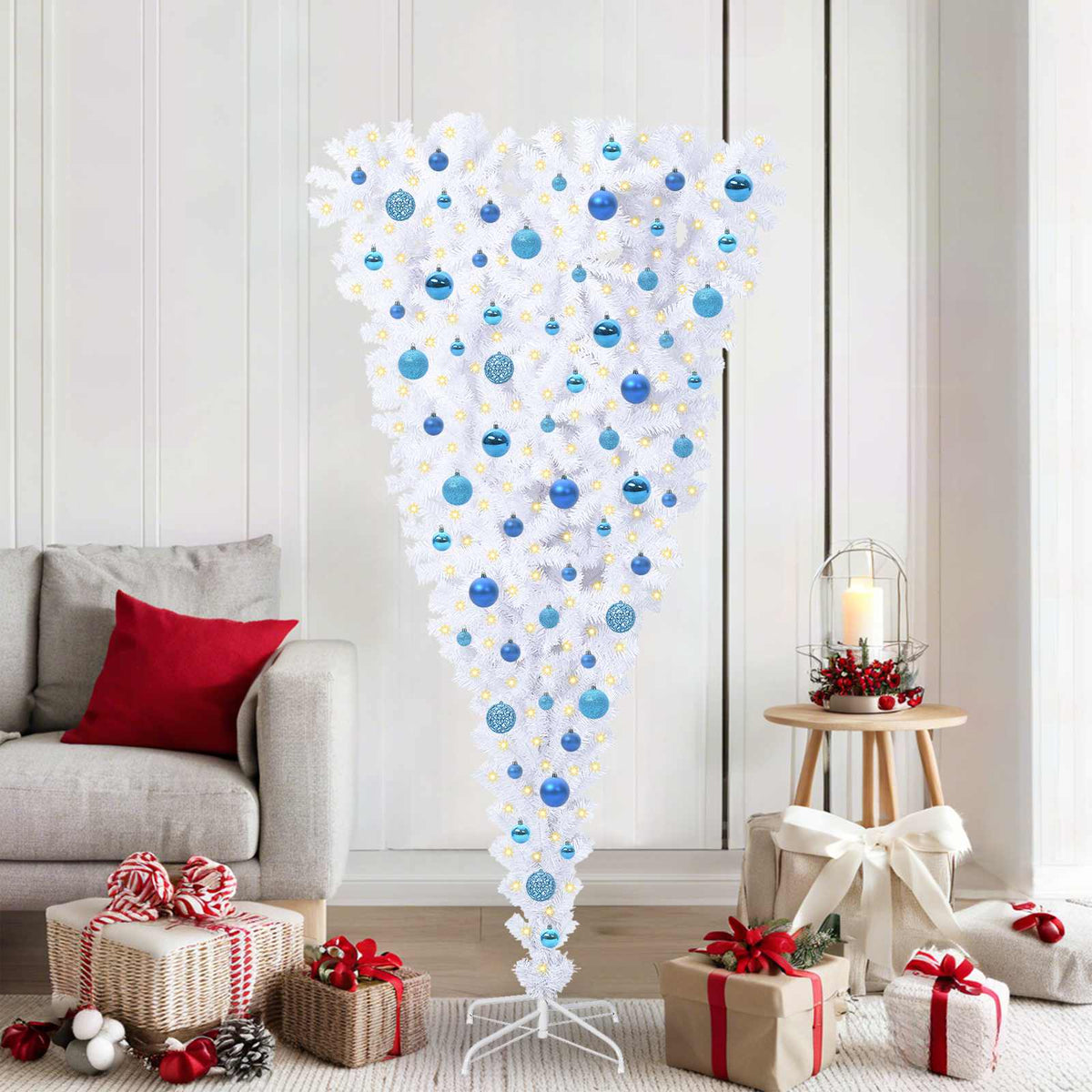 Dirbtinė Kalėdų eglutė su 300 LED Balta 180 cm PVC ir plienas