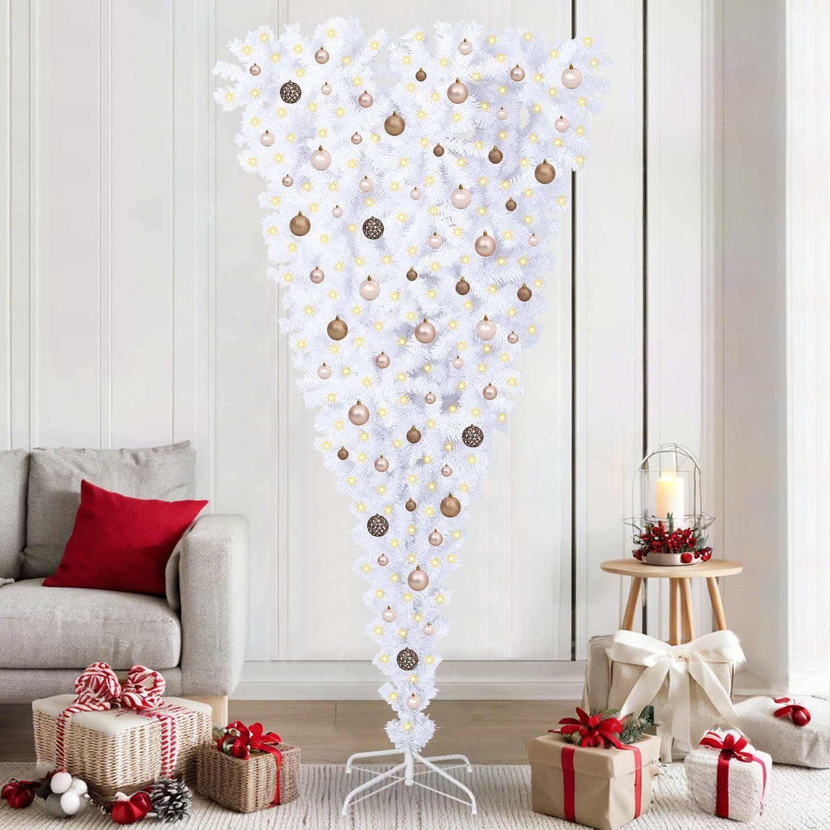 Dirbtinė Kalėdų eglutė su 300 LED Balta 210 cm PVC ir plienas