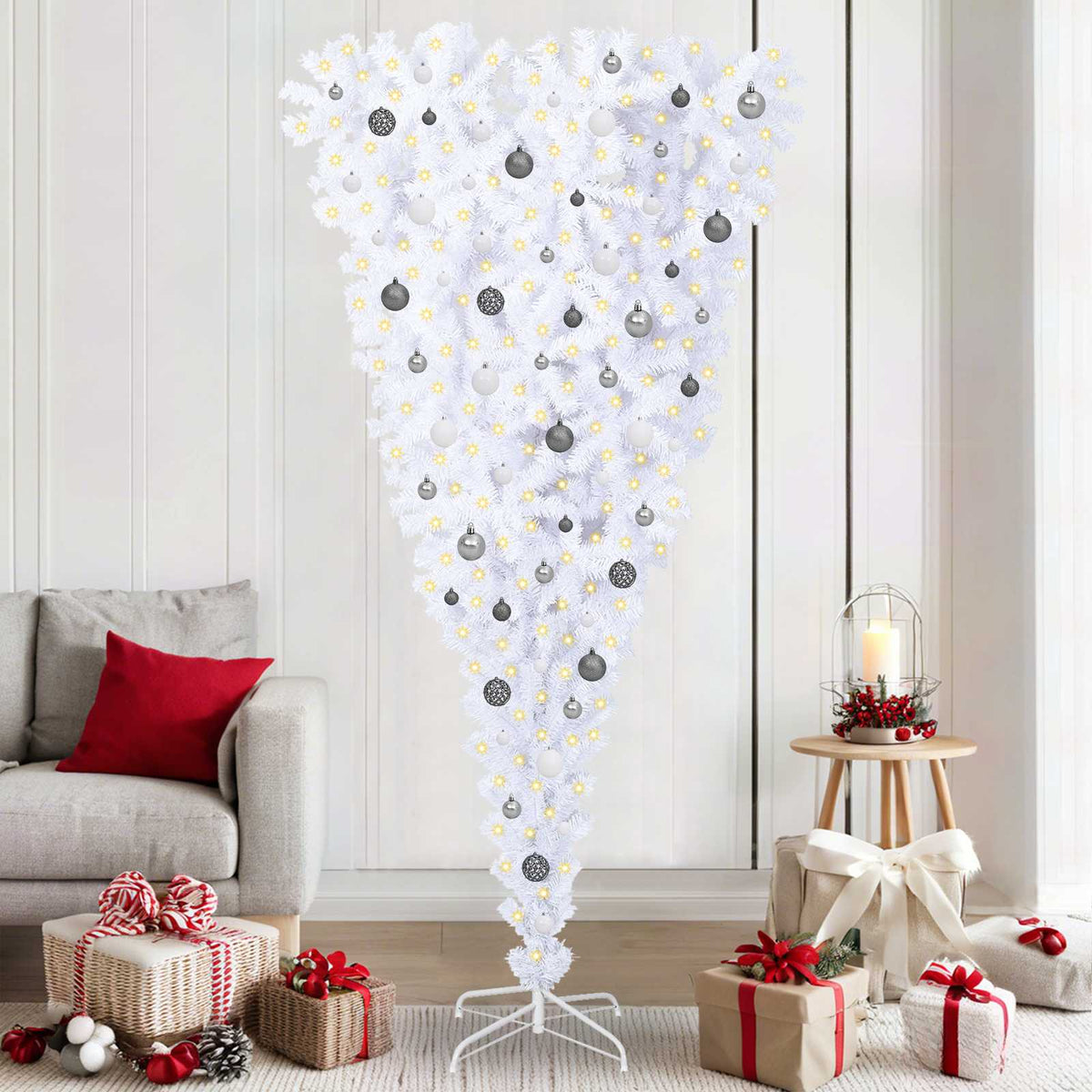 Dirbtinė Kalėdų eglutė su 300 LED Balta 210 cm PVC ir plienas