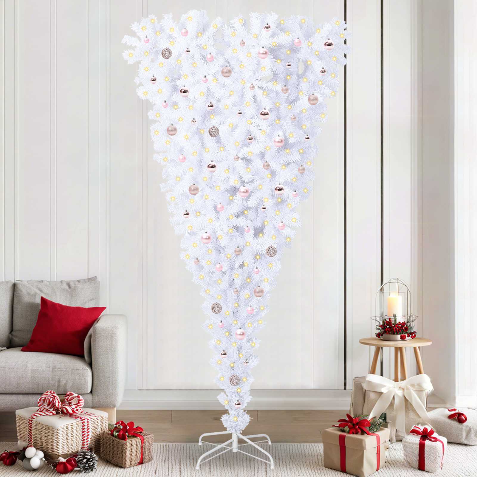 Mākslīgā Ziemassvētku eglīte ar 300 LED lampiņām, balta, 240 cm, PVC un tērauds