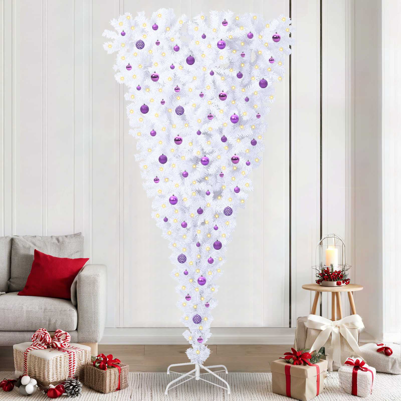 Mākslīgā Ziemassvētku eglīte ar 300 LED lampiņām, balta, 240 cm, PVC un tērauds