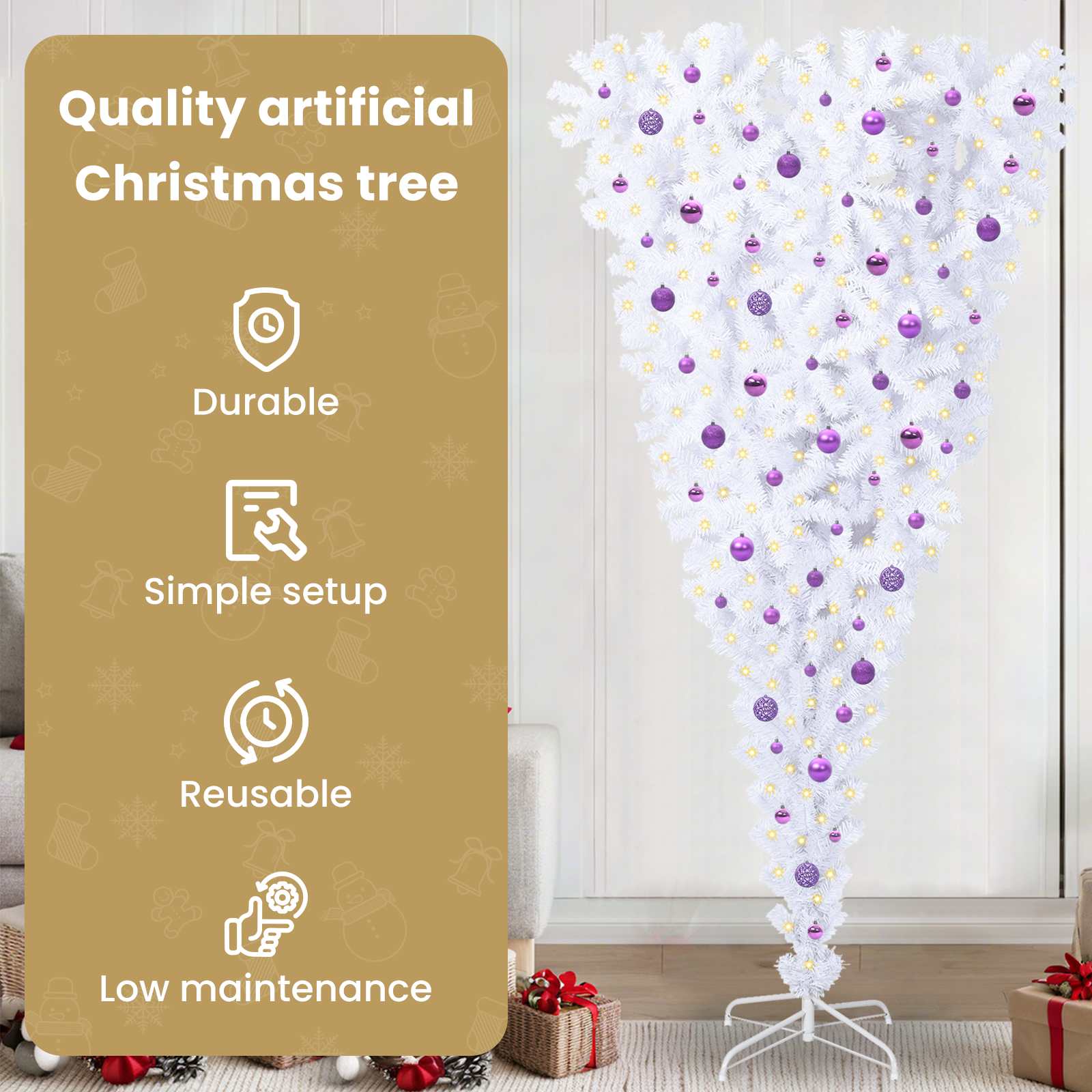 Mākslīgā Ziemassvētku eglīte ar 300 LED lampiņām, balta, 240 cm, PVC un tērauds