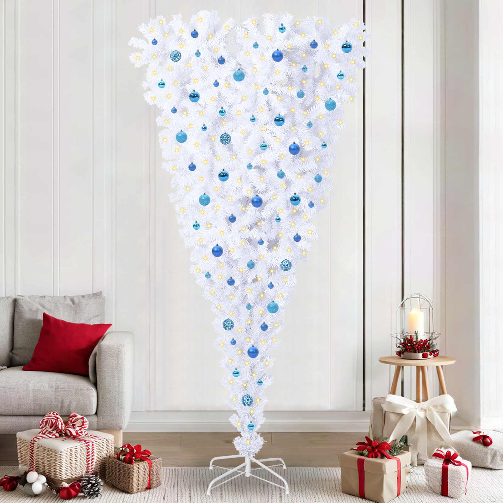 Artificial Christmas Tree with 300 LED Lights White 240 cm PVC and Steel